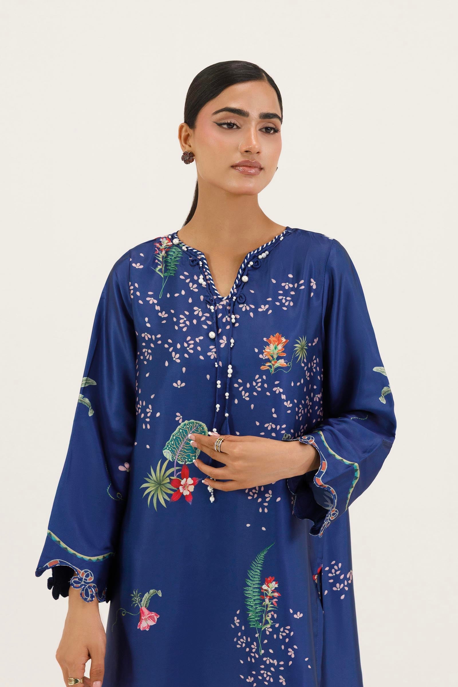 Stitched Printed Satin Shirt+ Culotte