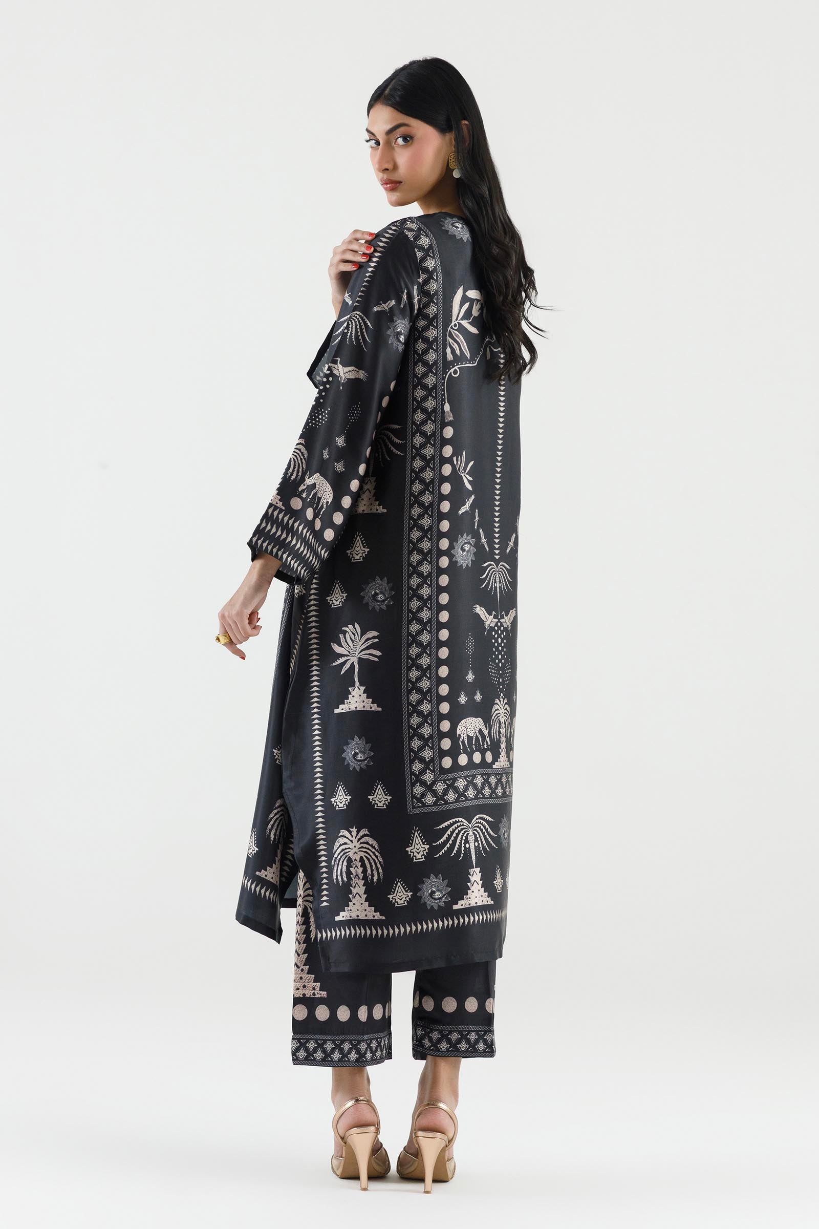 Stitched Printed Satin Shirt+ Culotte