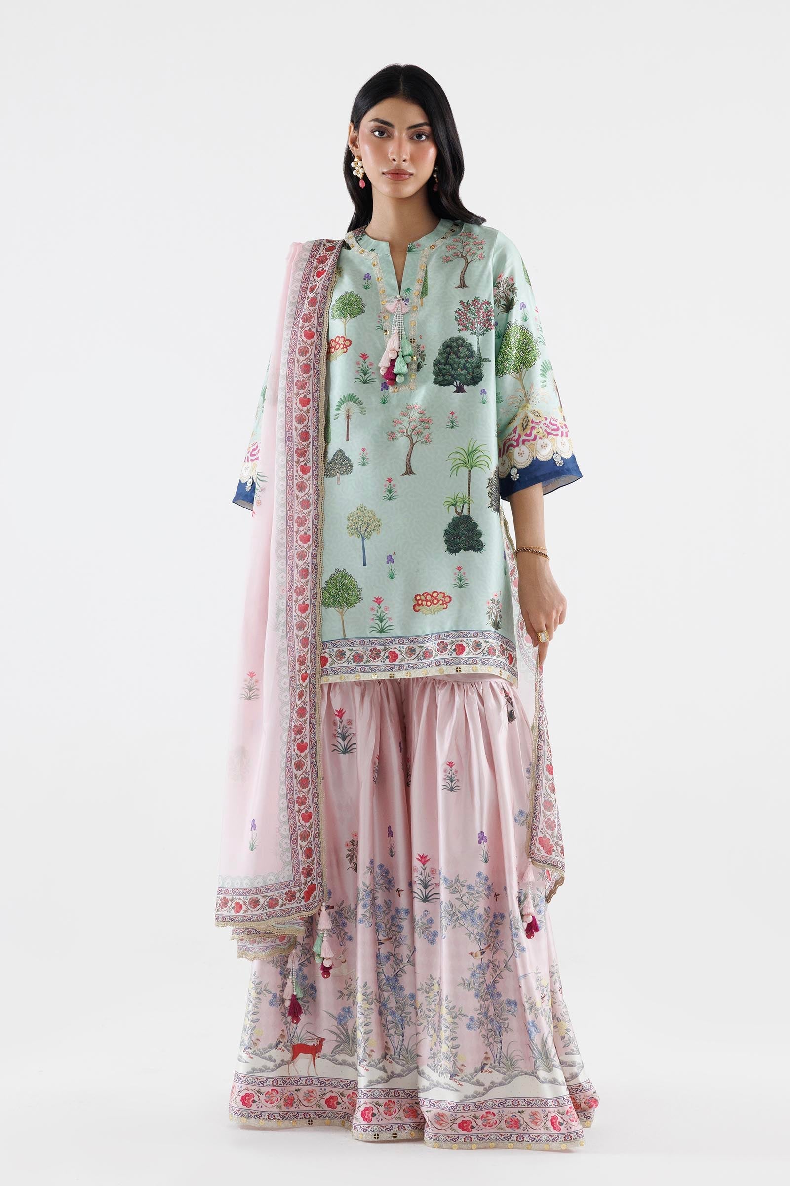 Stitched Printed Satin Suit