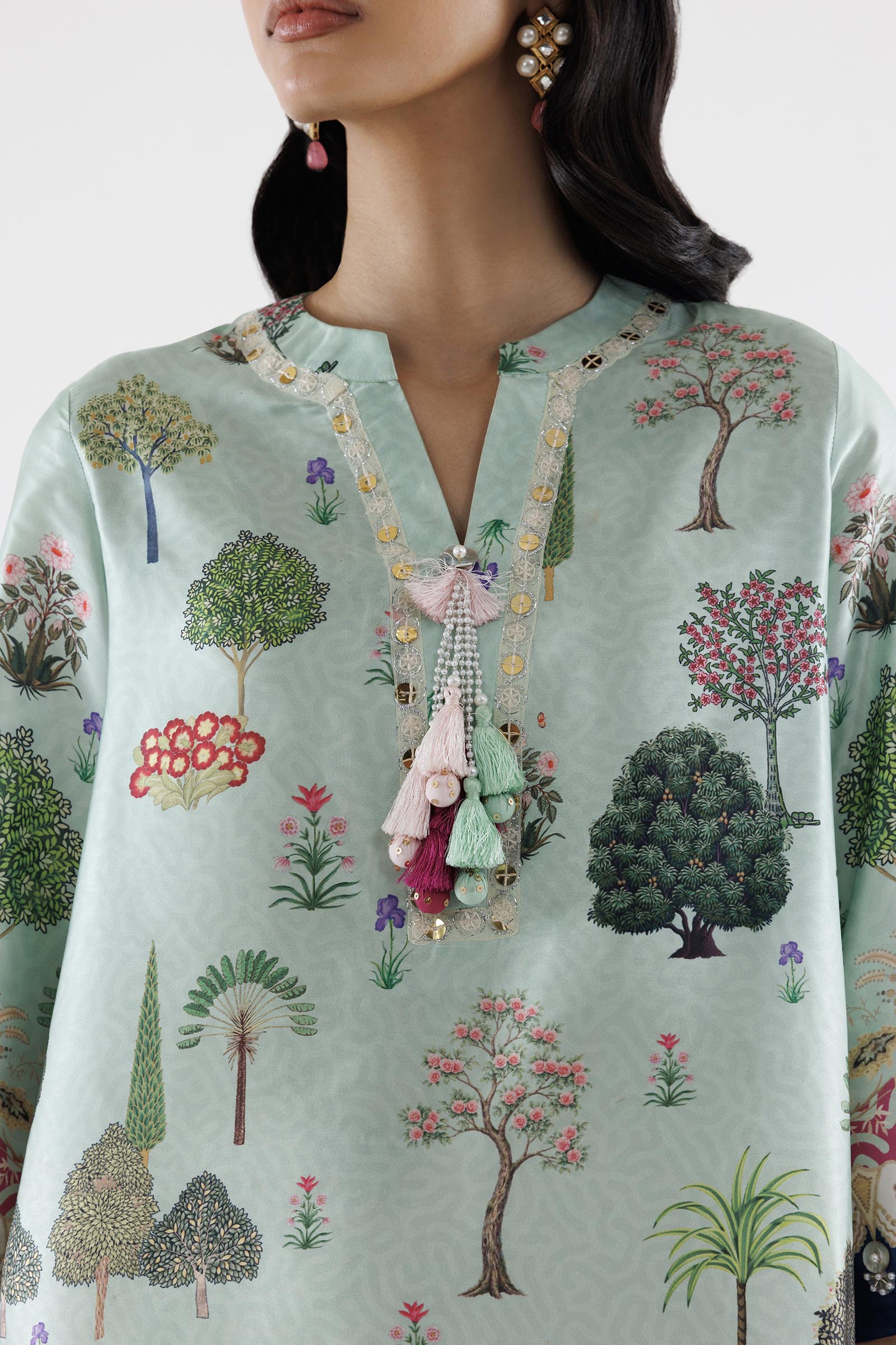 Stitched Printed Satin Suit