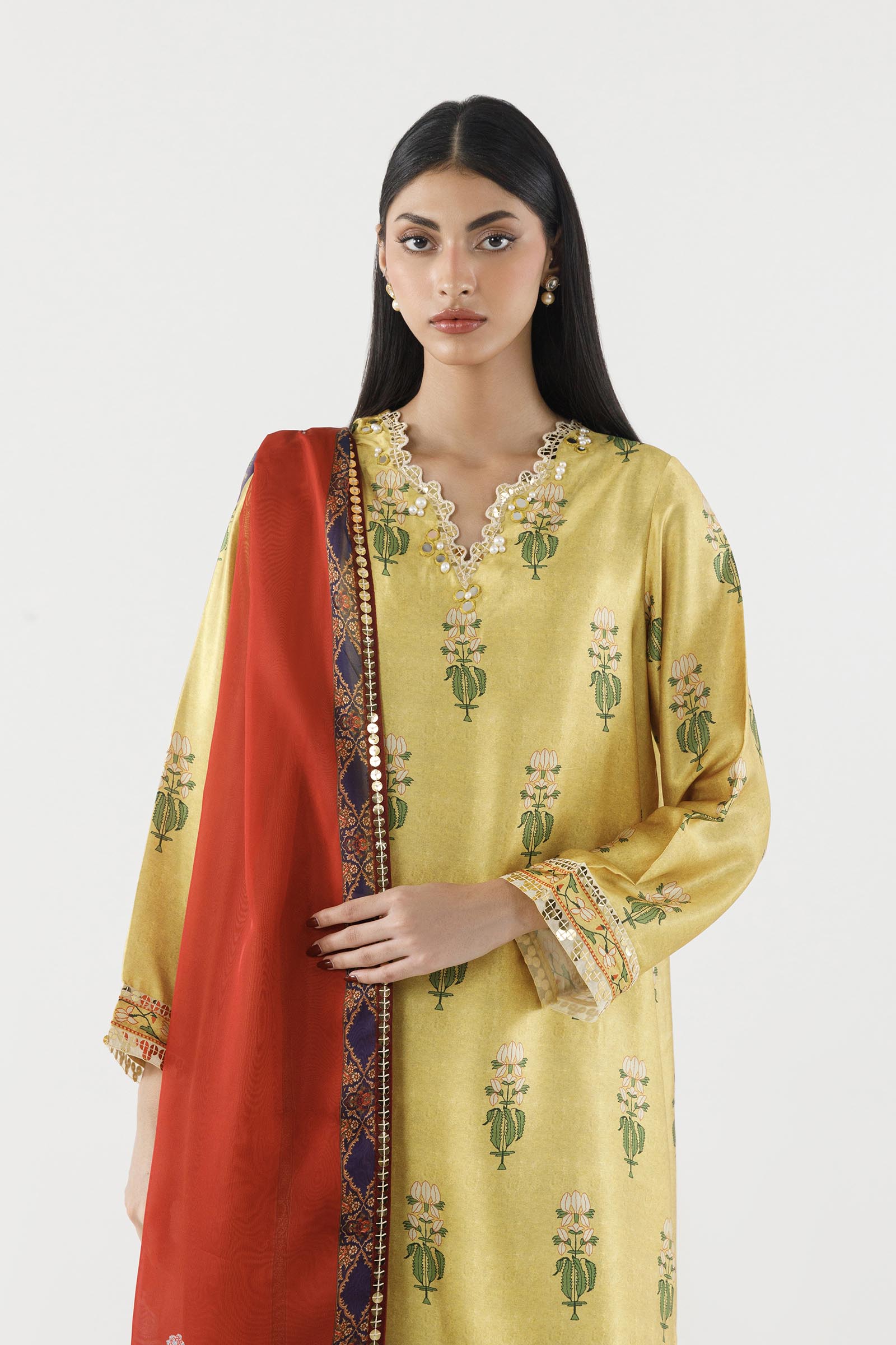 Stitched Printed Satin Suit
