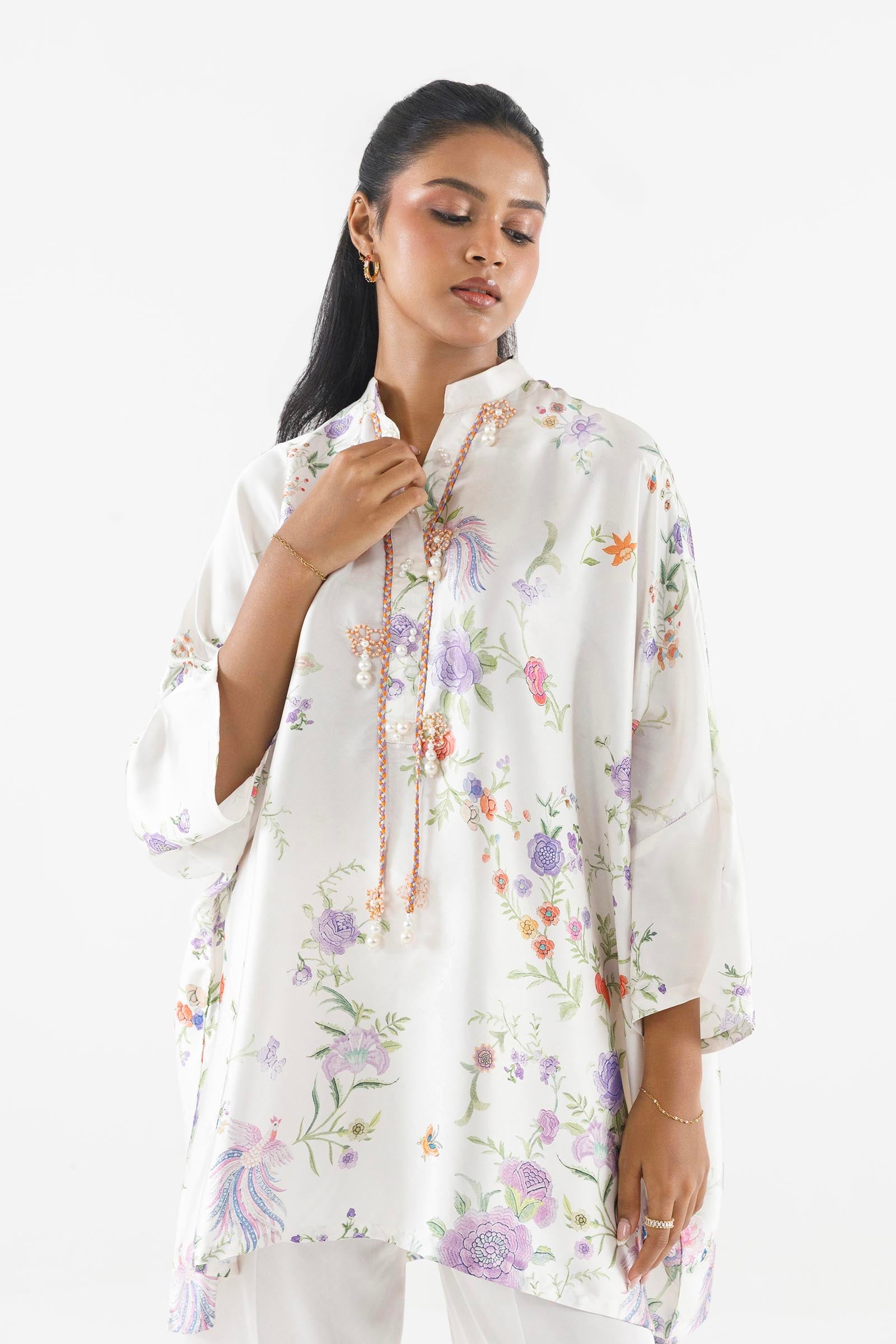 Stitched Printed Satin Shirt+  Culotte