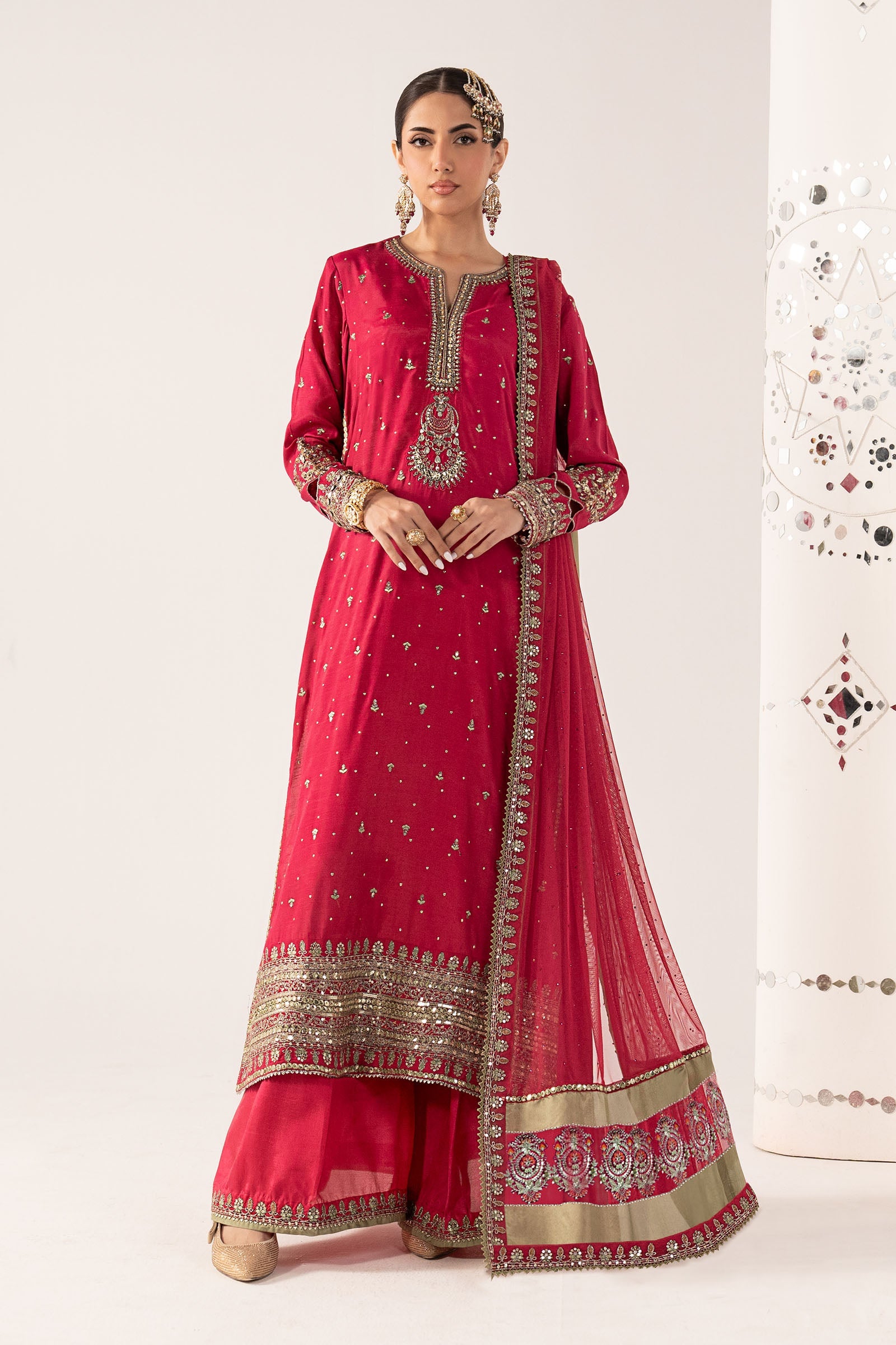 3 Piece Embroidered Raw Silk Suit