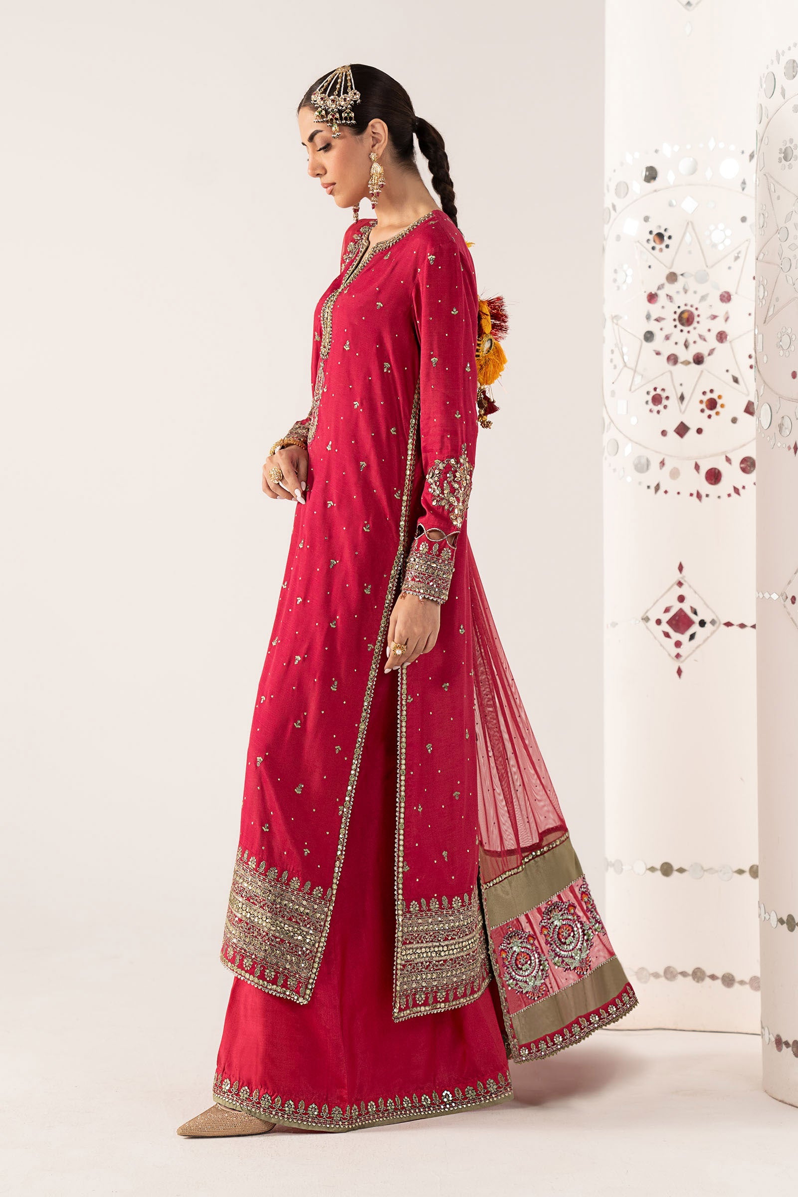 3 Piece Embroidered Raw Silk Suit