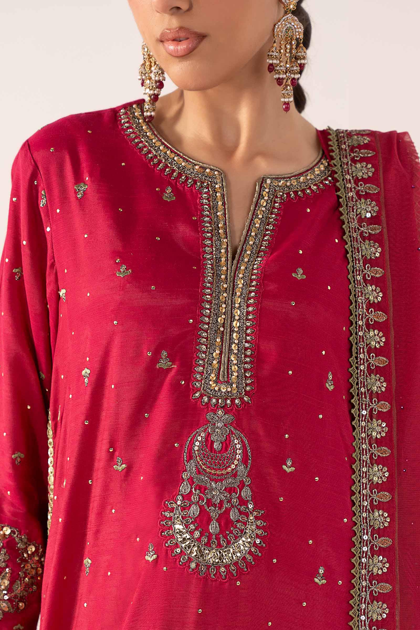 3 Piece Embroidered Raw Silk Suit