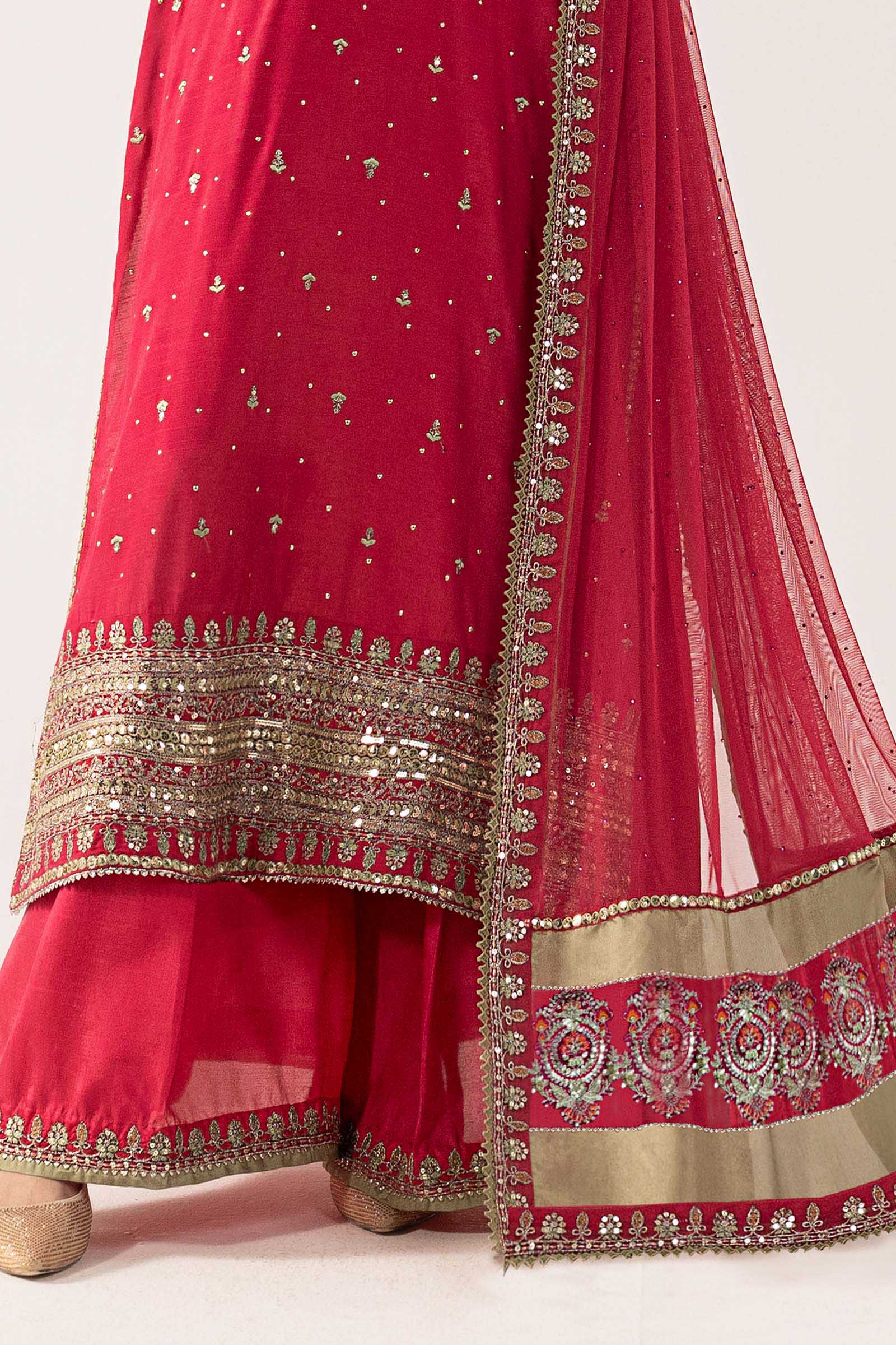 3 Piece Embroidered Raw Silk Suit