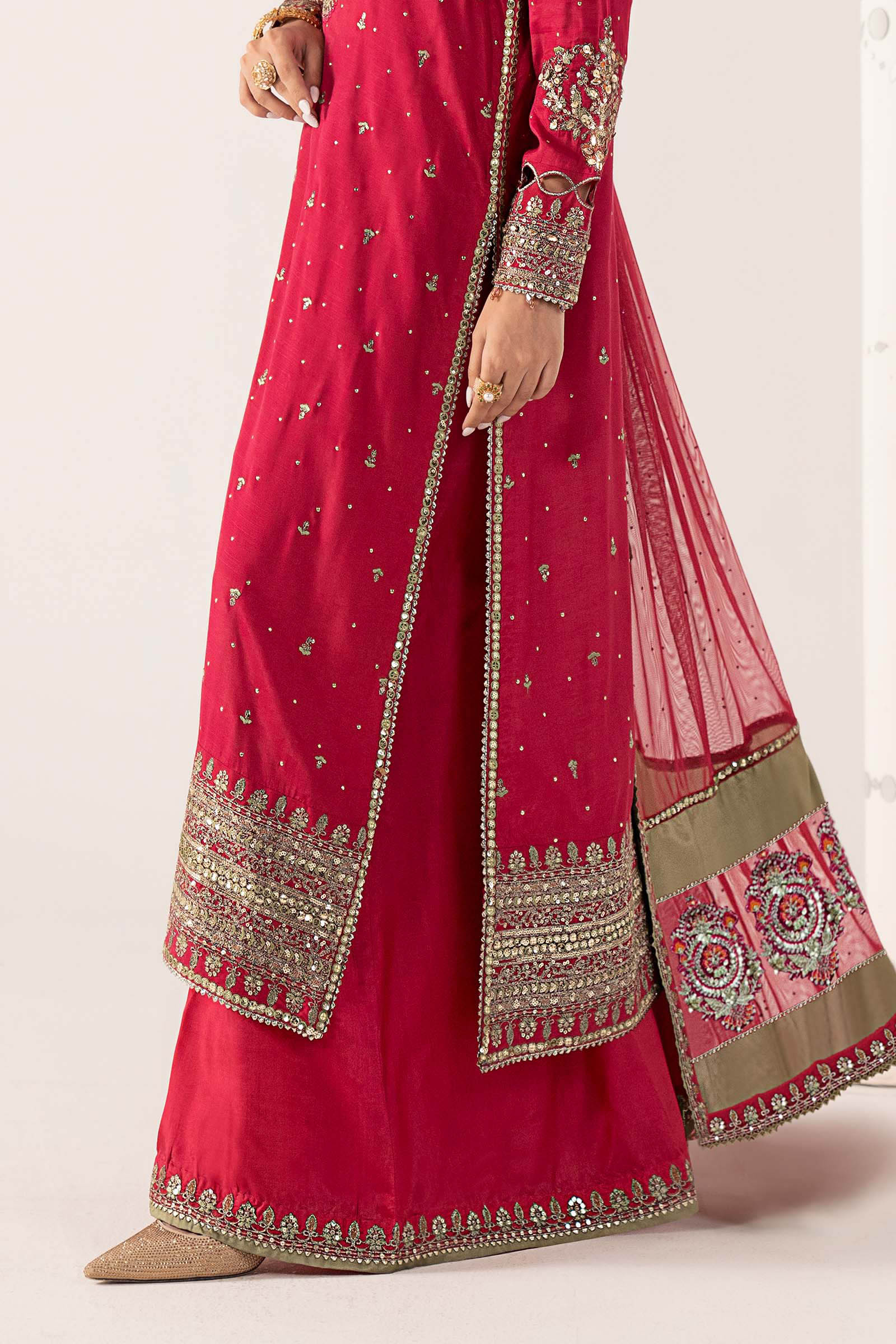3 Piece Embroidered Raw Silk Suit