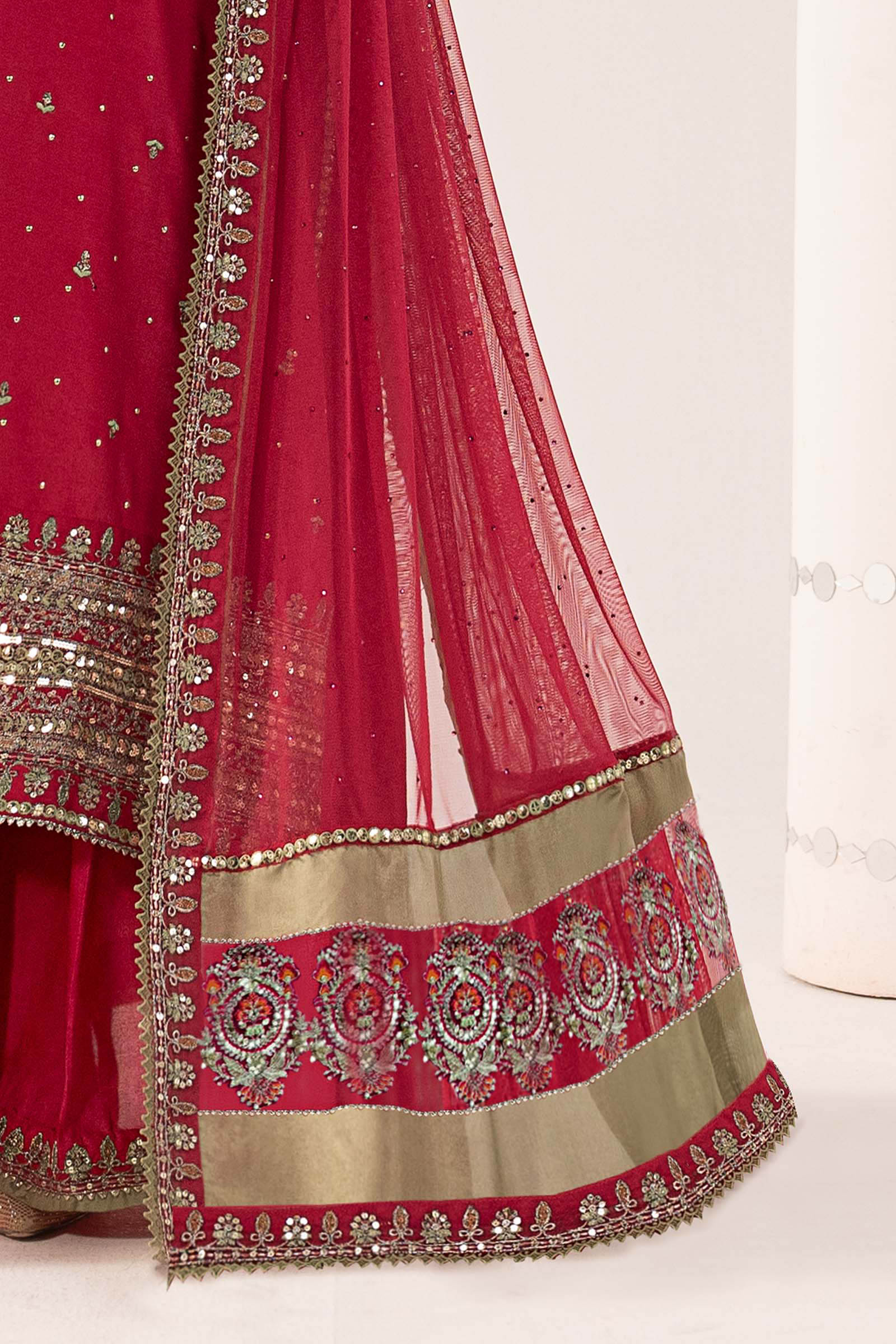 3 Piece Embroidered Raw Silk Suit
