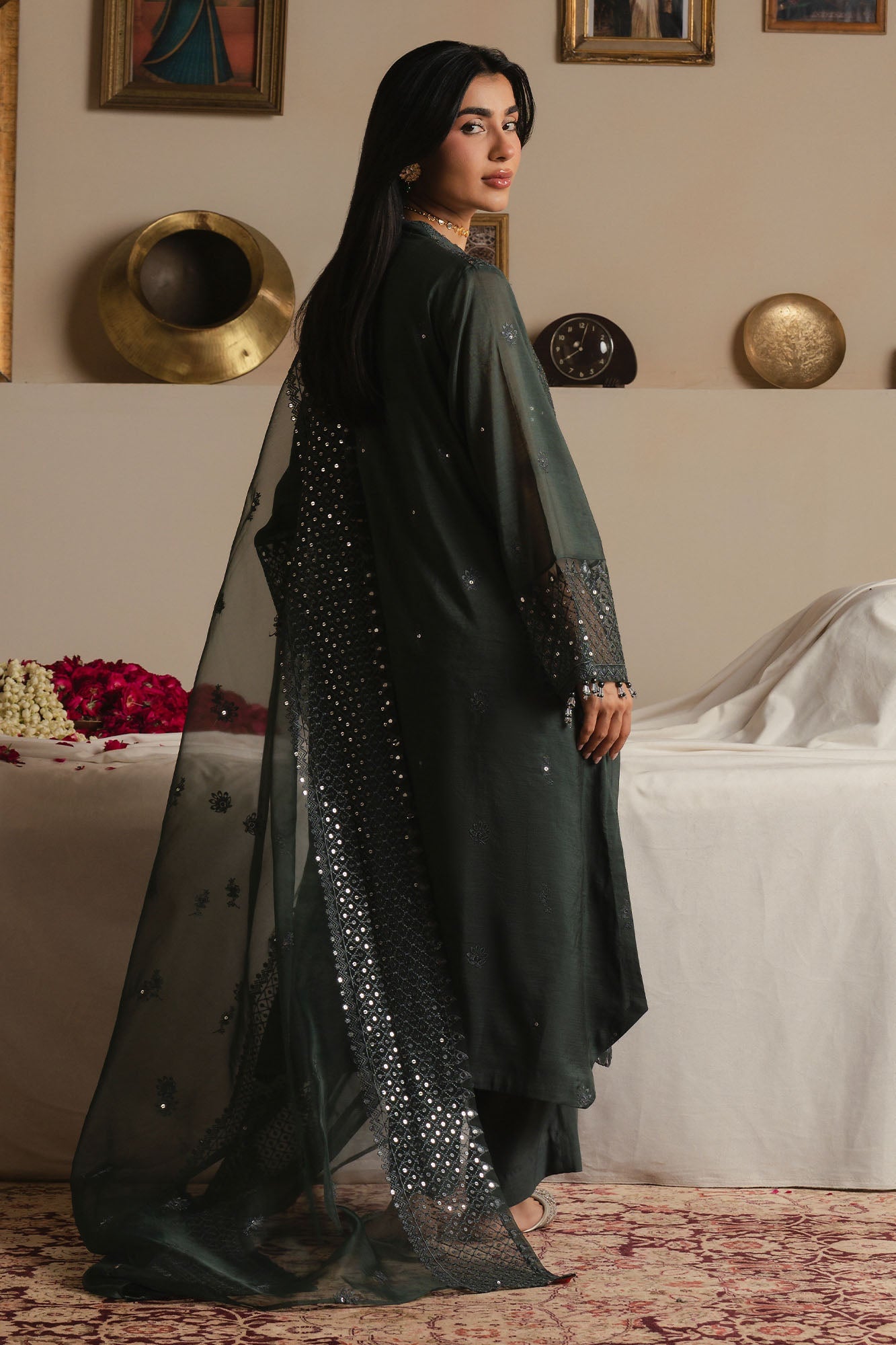 MIDNIGHT MOSS-3PC (SHIRT, TROUSER & DUPATTA)