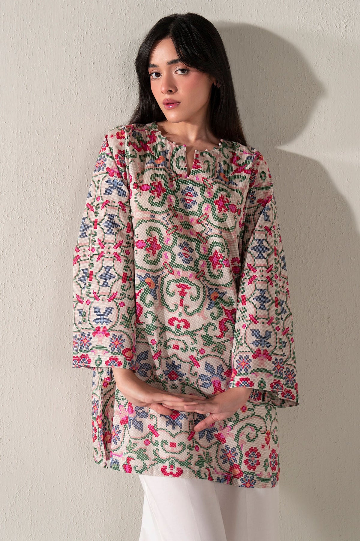 CORAL BLOOM PRINTED LAWN SHIRT