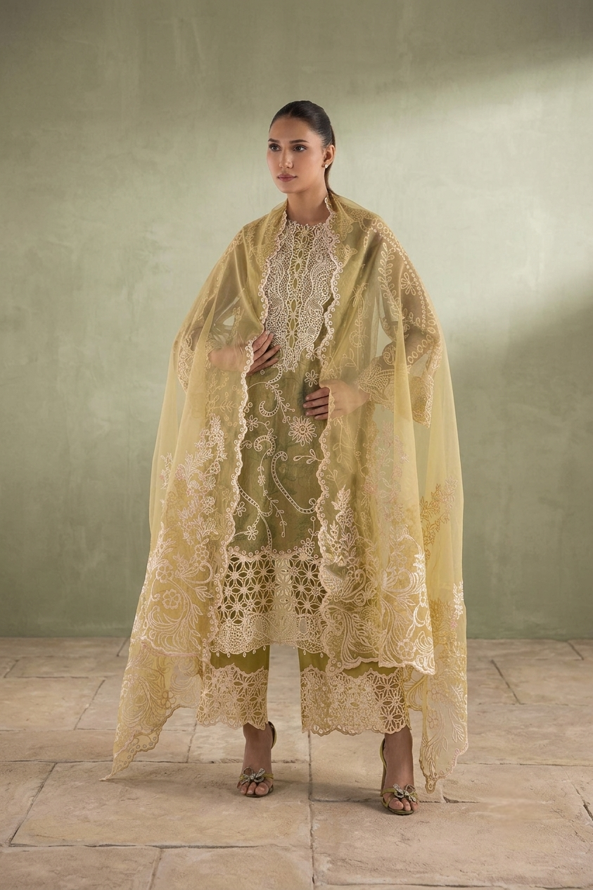Stitched Embroidered Organza Dupatta