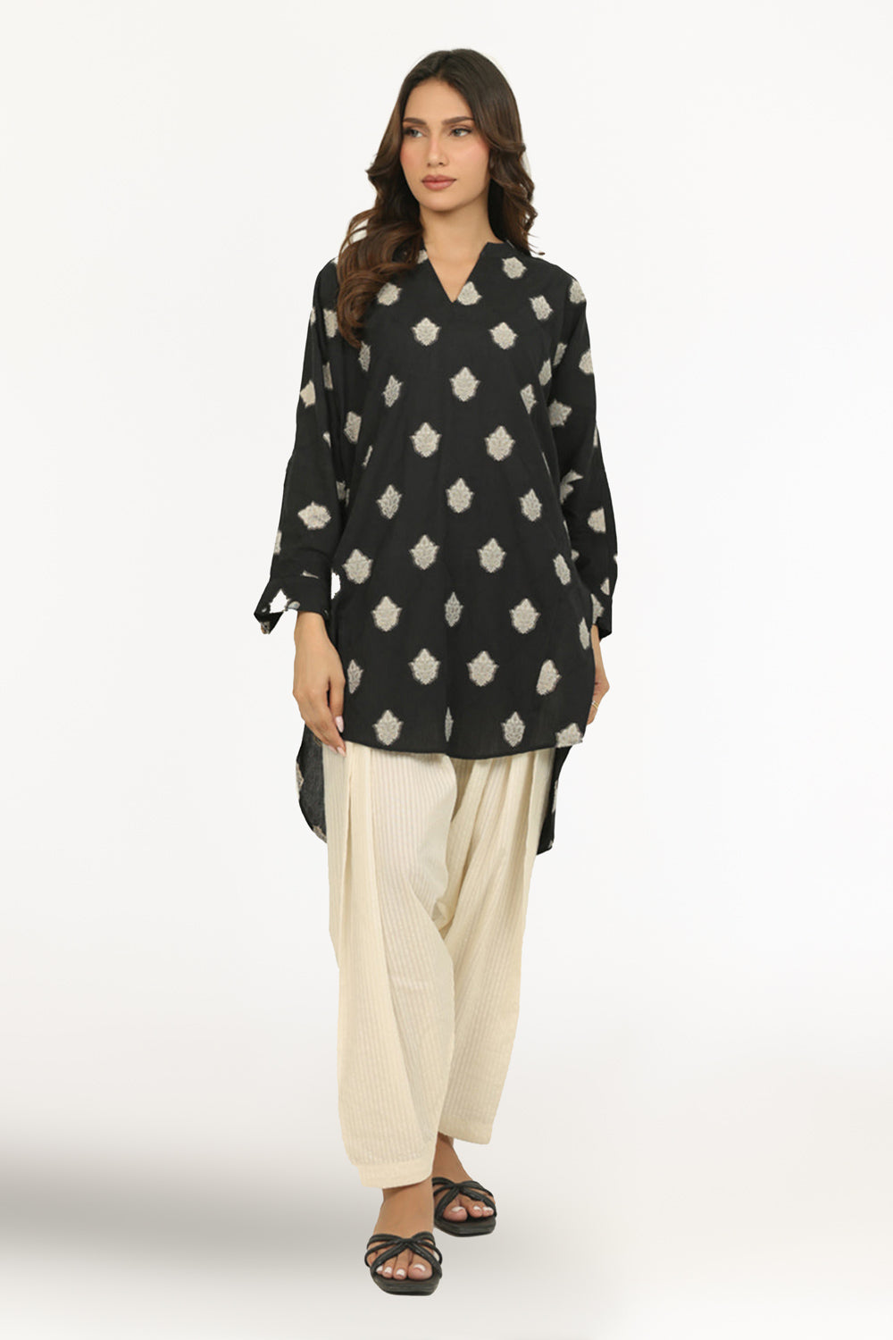Jacquard Dyed Shirt And Cotton Stripe Shalwar