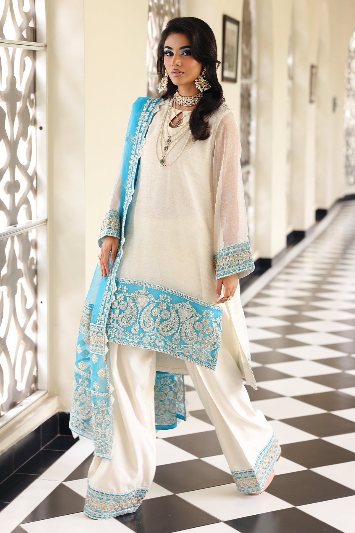 3-PC  Embroidered Cotton Net CMA-5-239