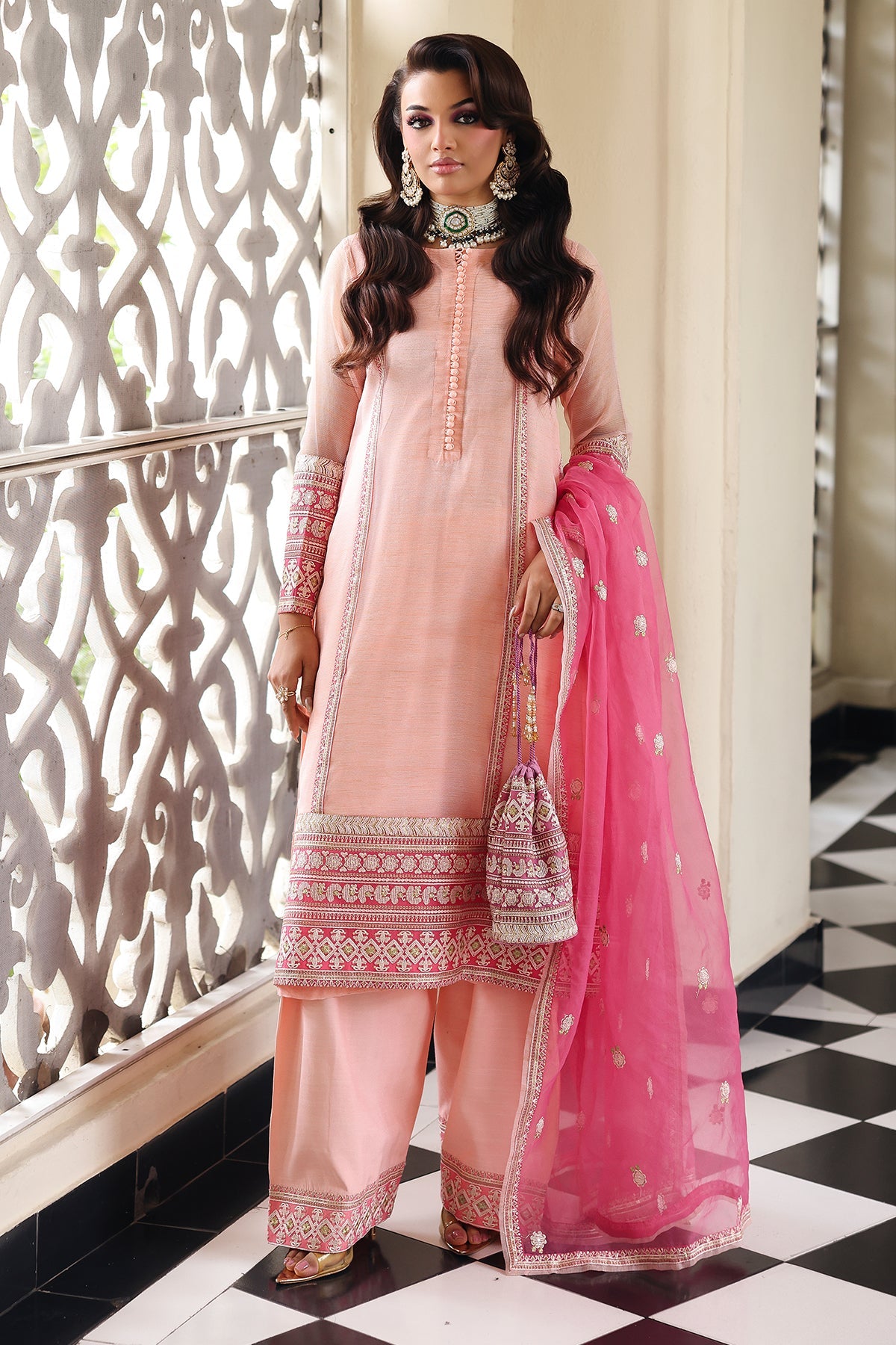 3-PC  Embroidered Cotton Net CMA-5-235
