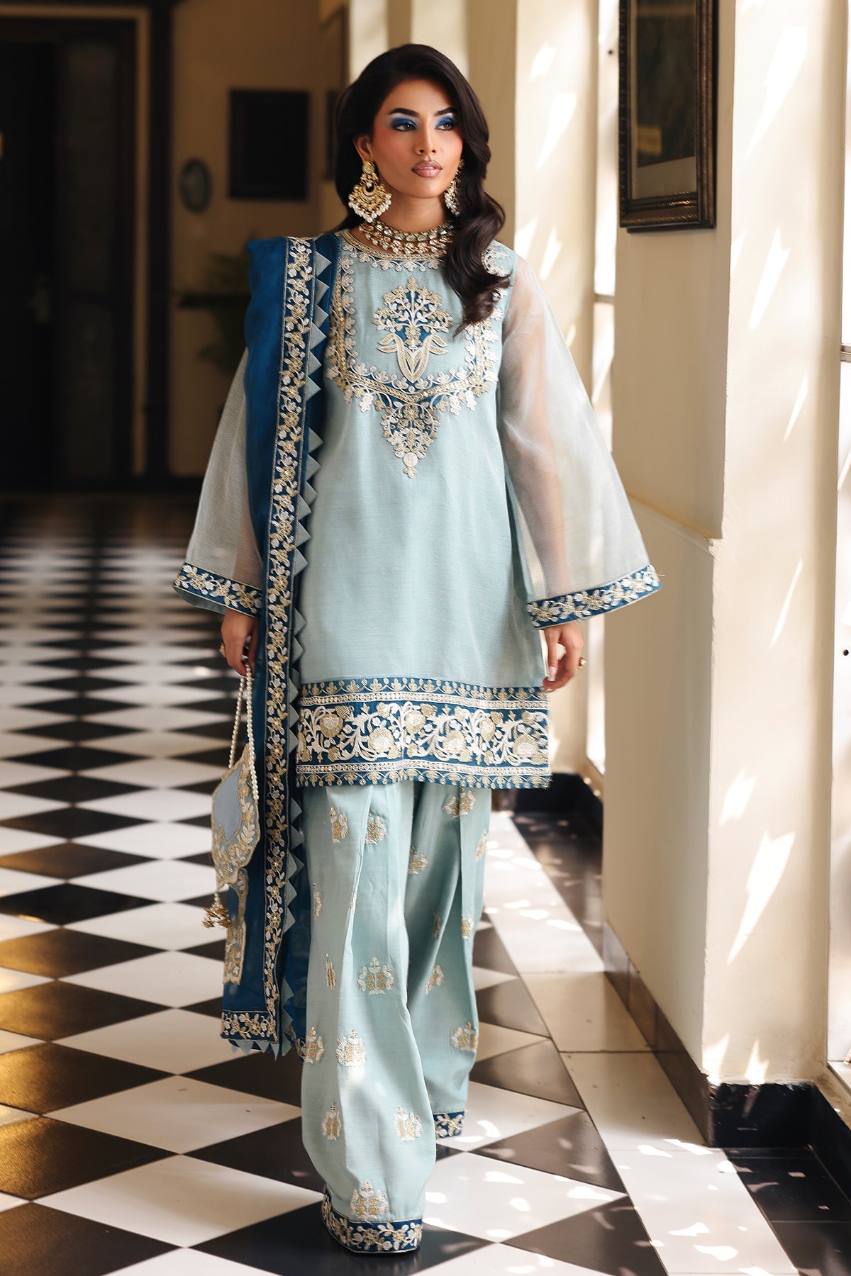 3-PC  Embroidered Cotton Net CMA-5-238