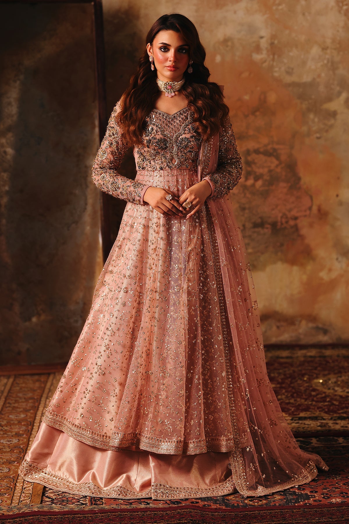 3-PC Embroidered  Net STM-5-06- Rose Gold