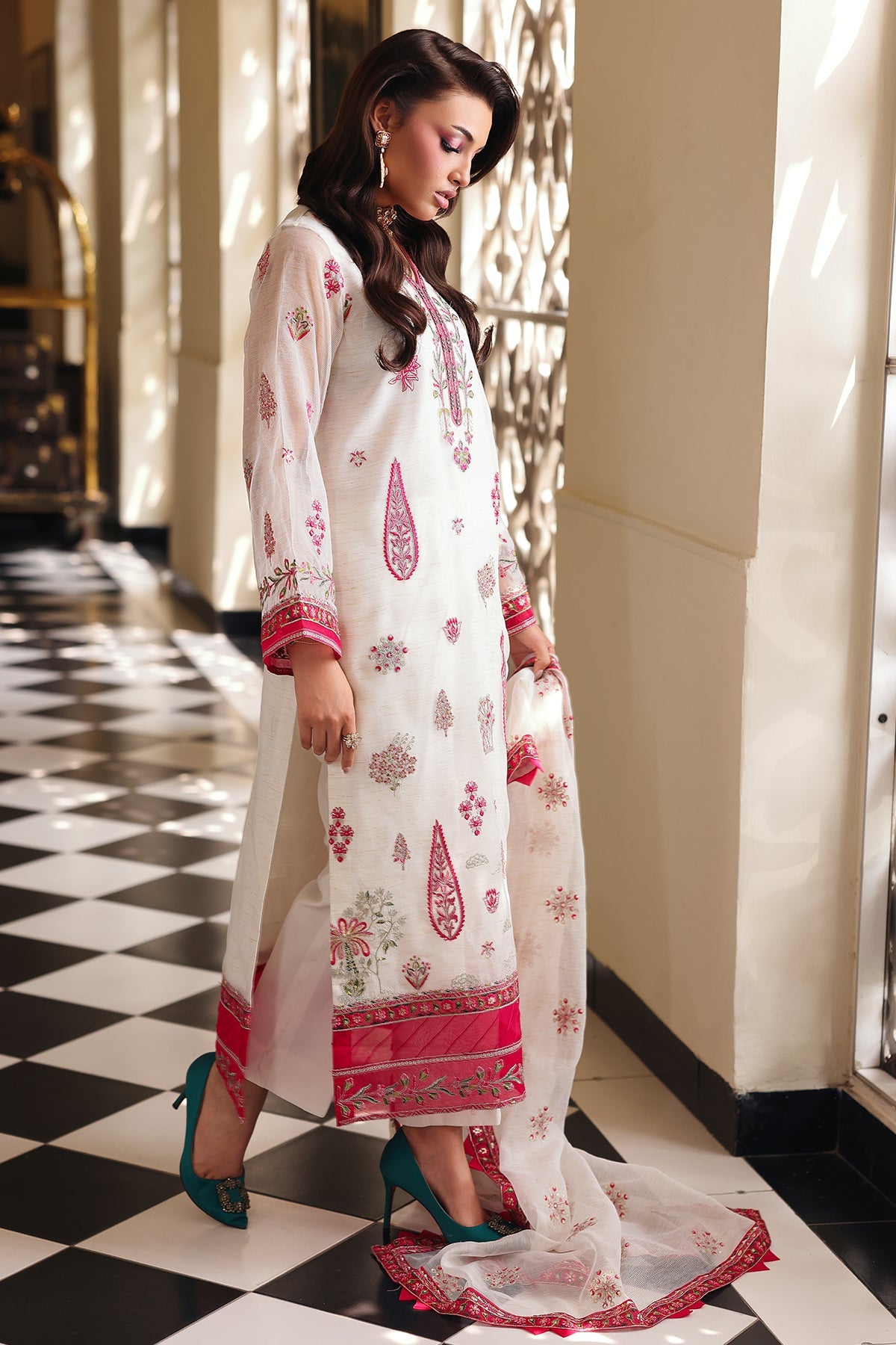 3-PC Embroidered  Cotton Net  CMA-5-237