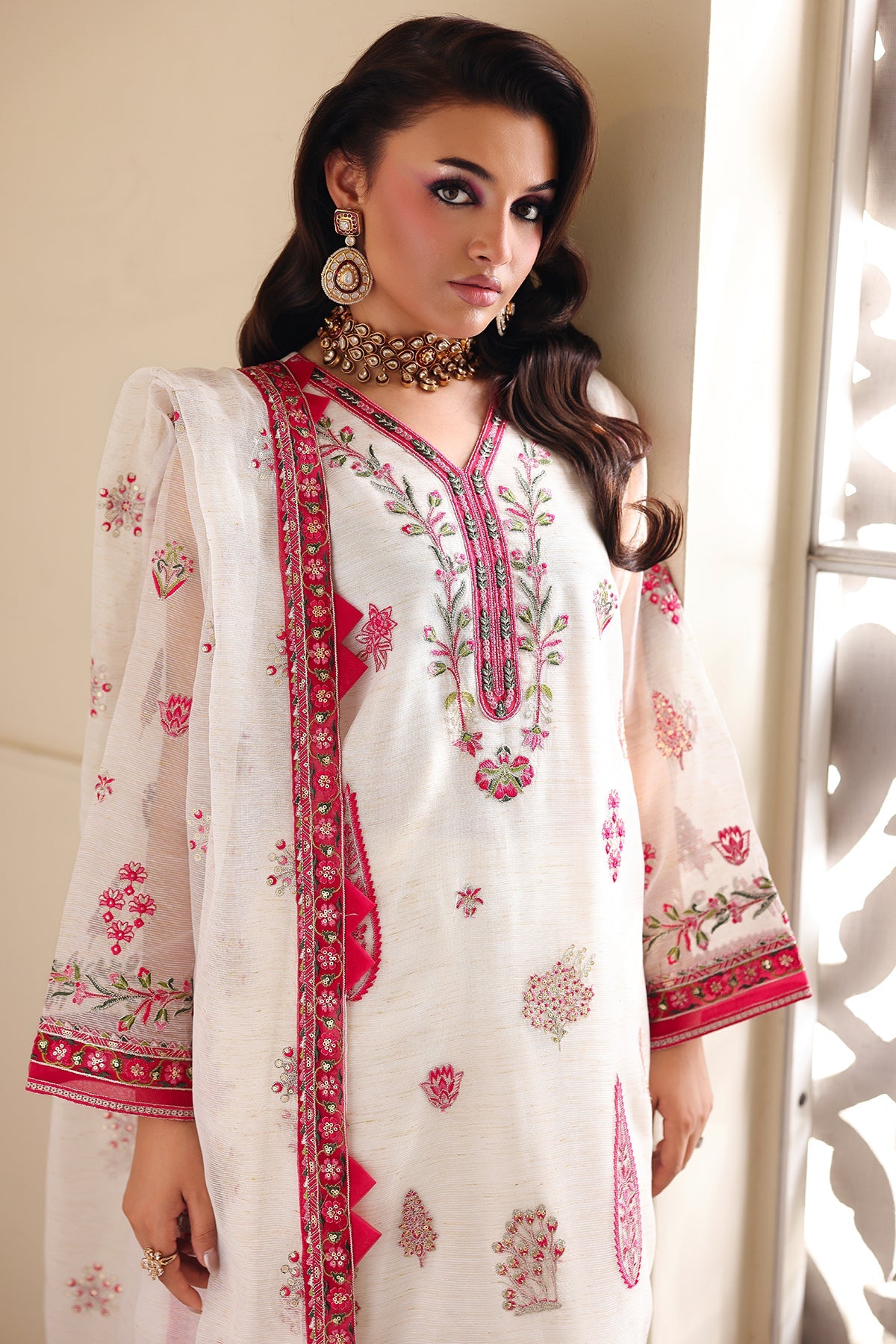 3-PC Embroidered  Cotton Net  CMA-5-237