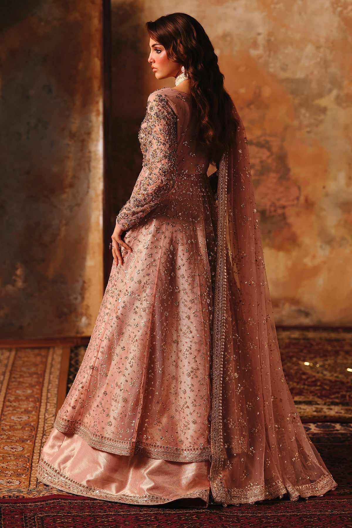 3-PC Embroidered  Net STM-5-06- Rose Gold