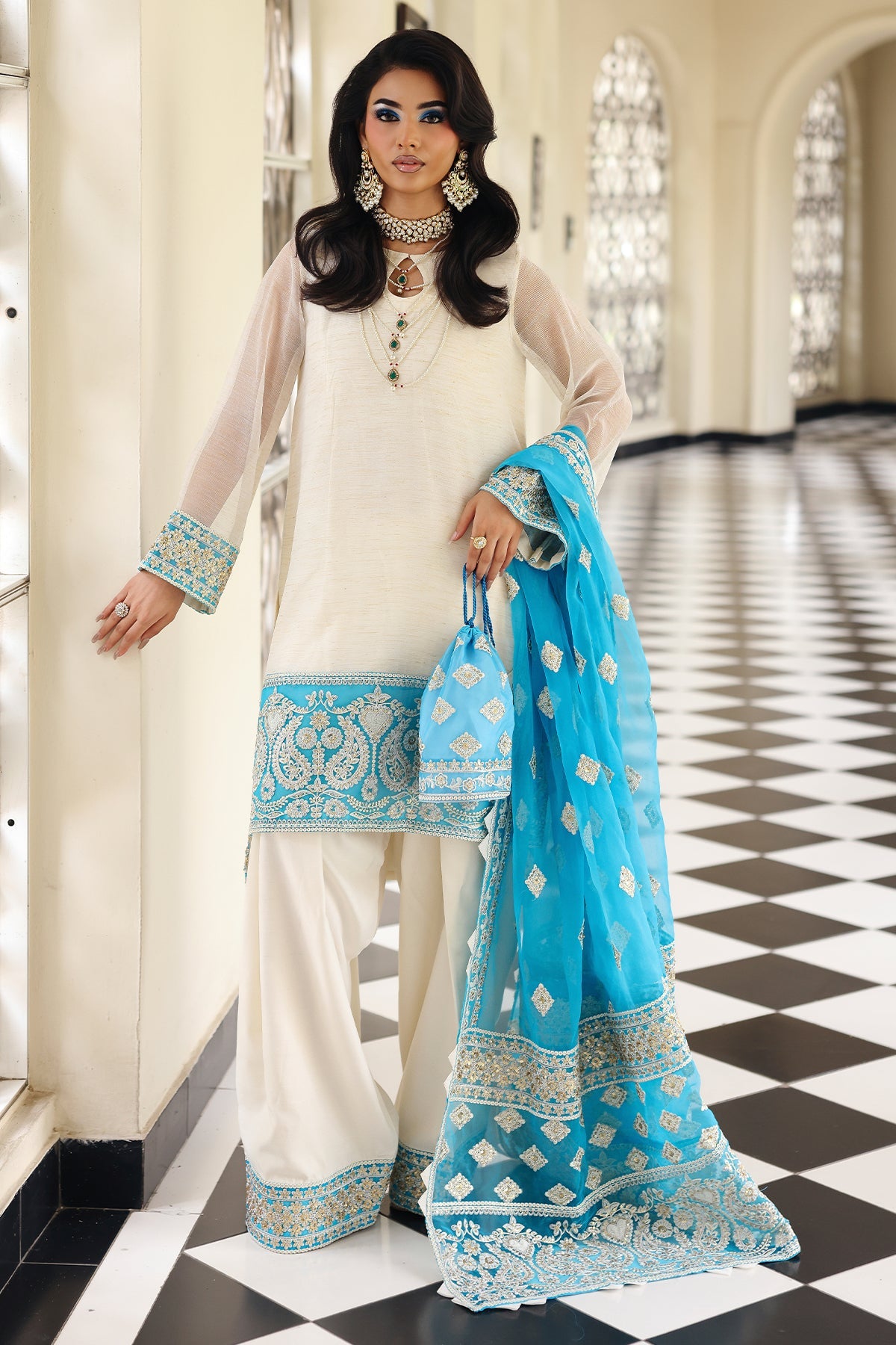 3-PC  Embroidered Cotton Net CMA-5-239