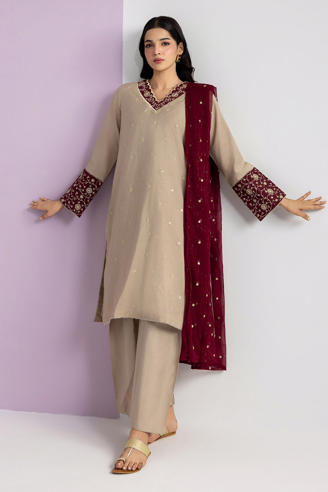 Embroidered Kurta Dupatta Trouser - 2686
