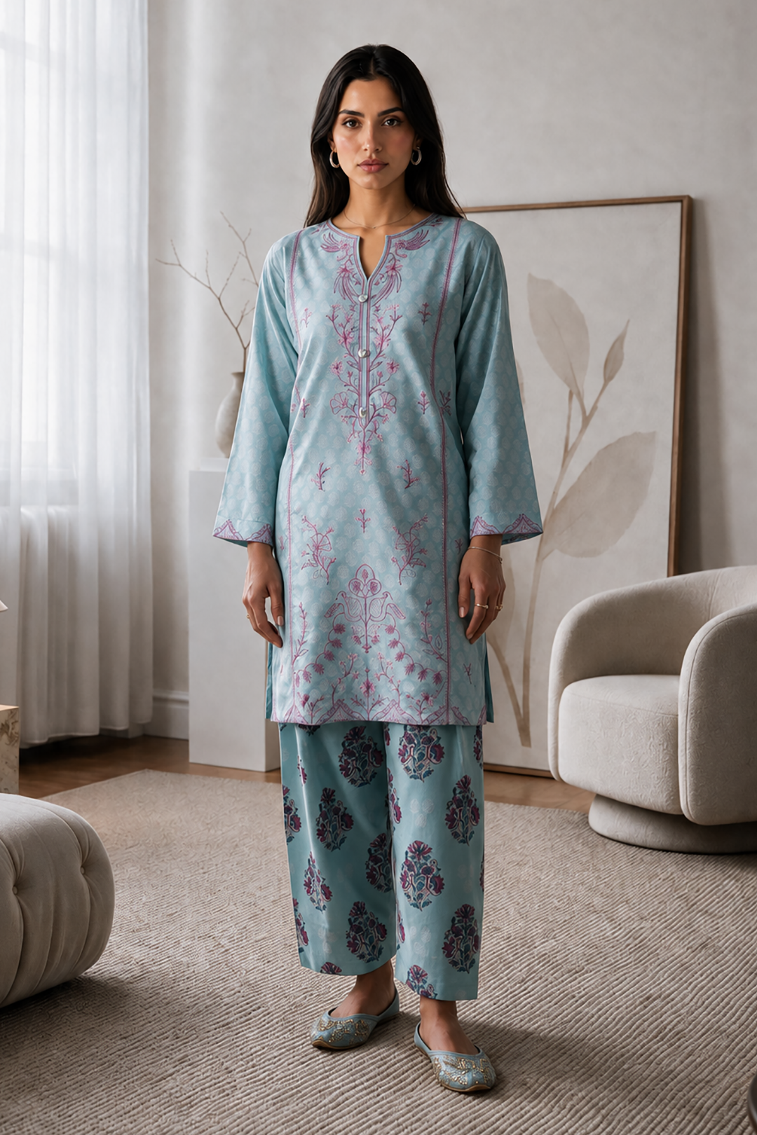 Embroidered Kurta Trouser - 2096