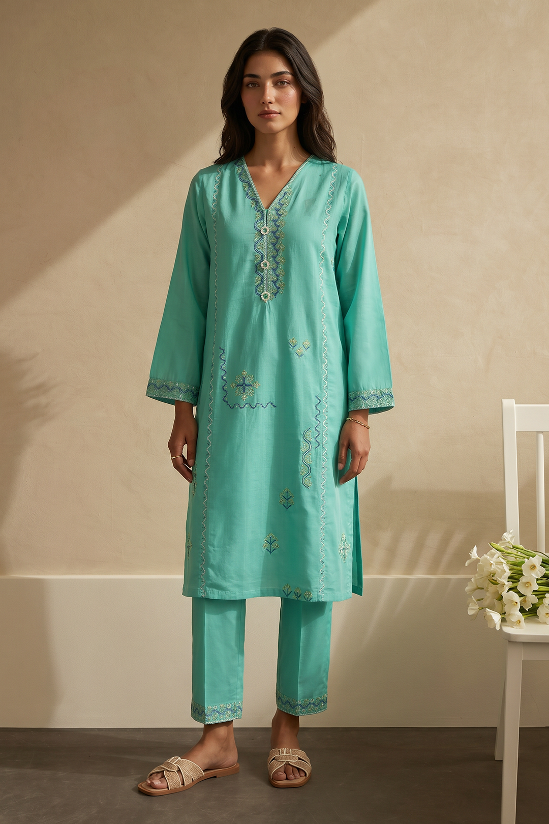 Embroidered Kurta Trouser - 2380