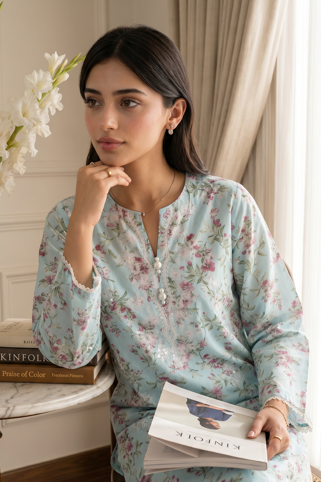 Embroidered Kurta Trouser - 3235
