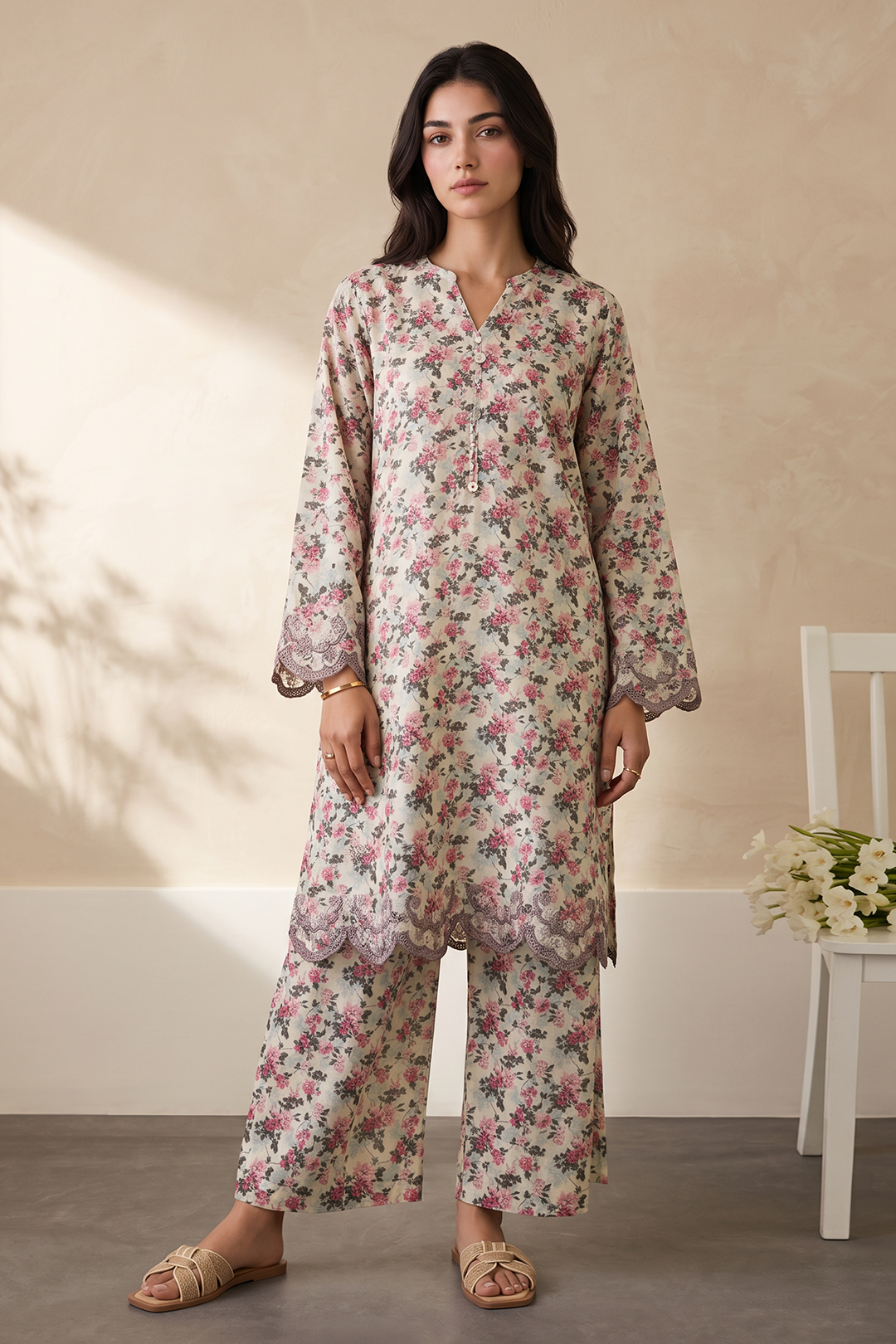 Embroidered Kurta Trouser - 3704
