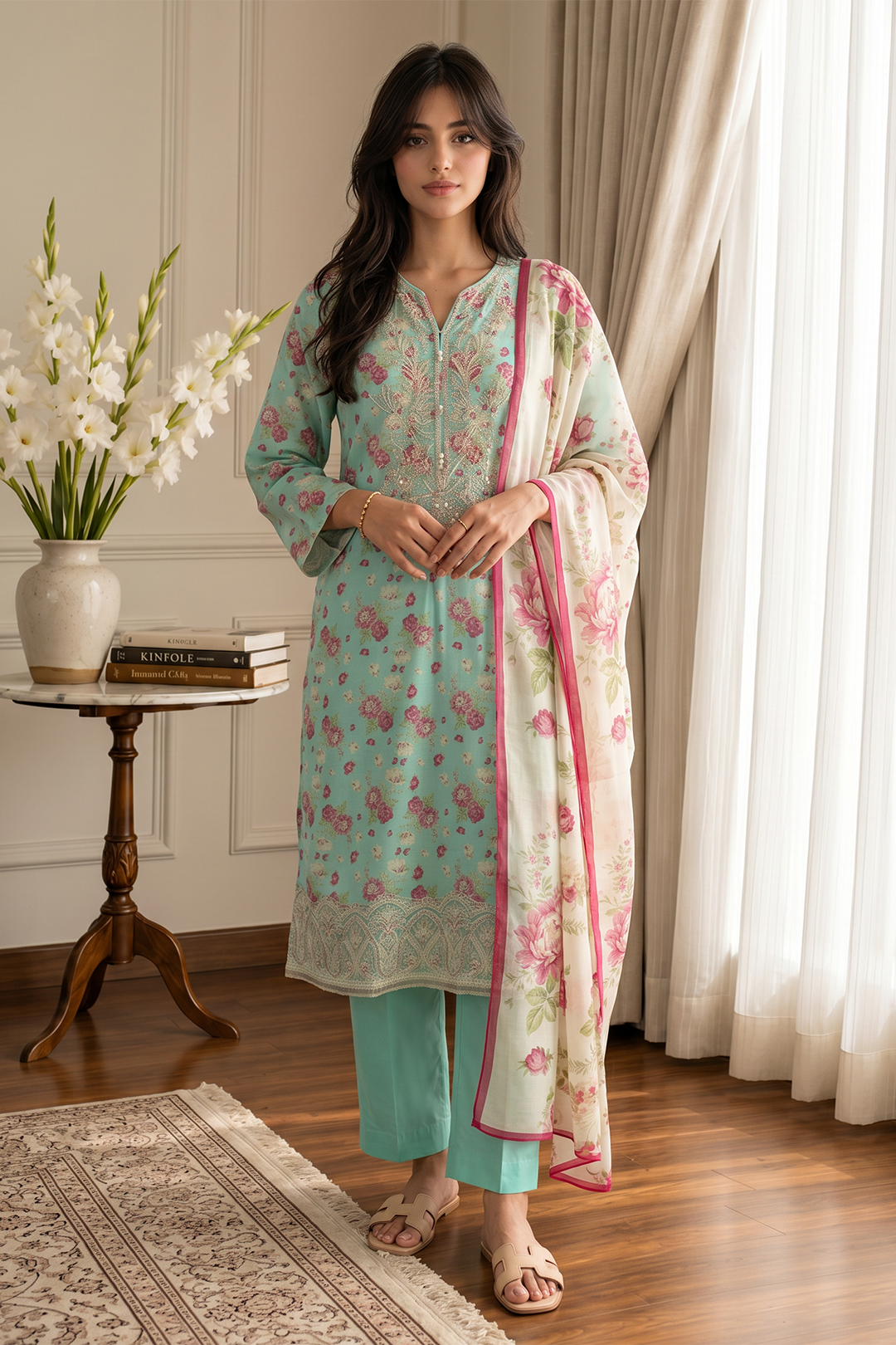 Embroidered Kurta Dupatta Trouser - 2189