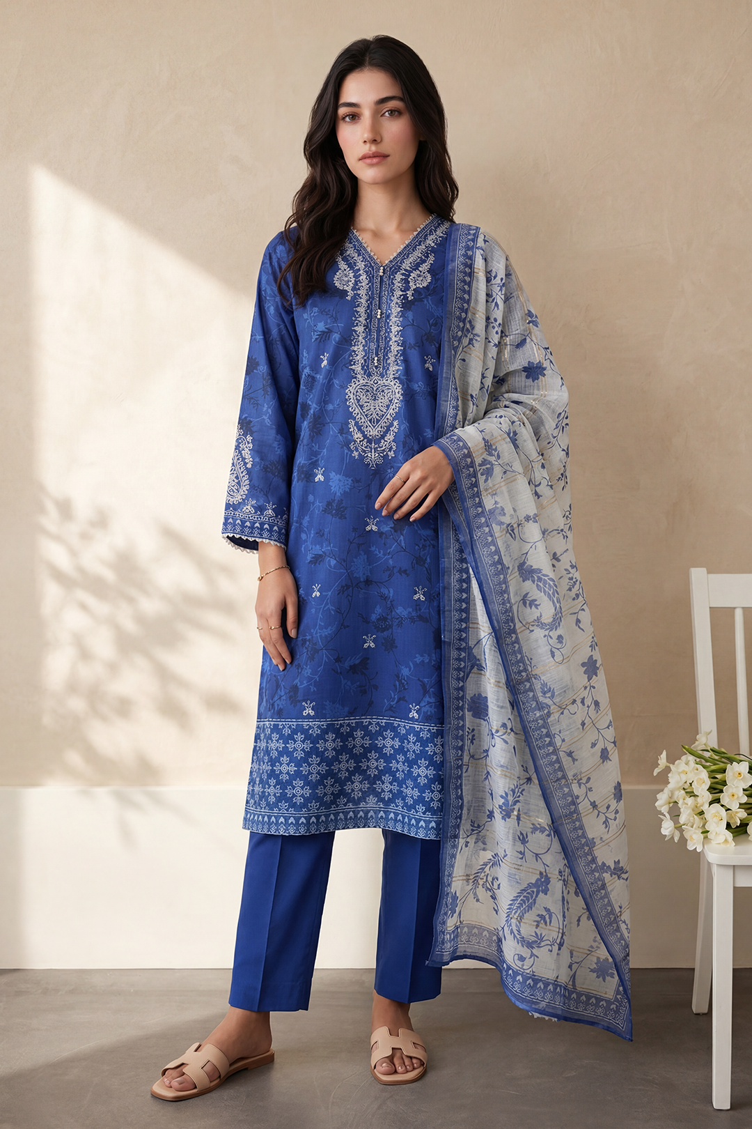 Embroidered Kurta Dupatta Trouser - 2192