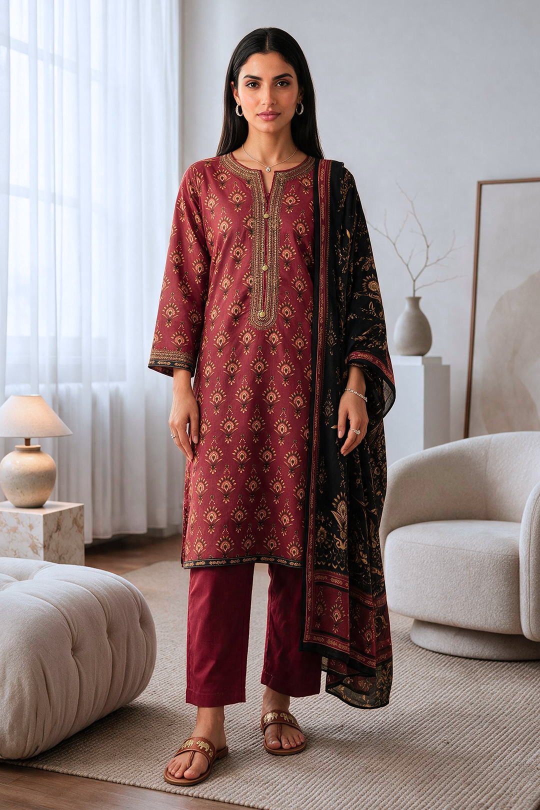 Embroidered Kurta Dupatta Trouser - 2536