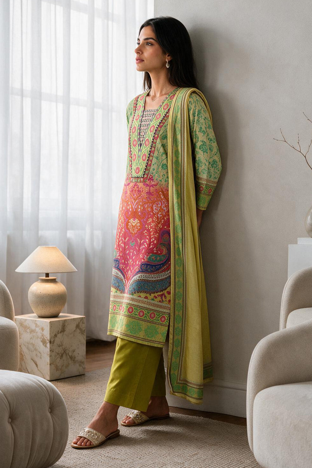 Embroidered Kurta Dupatta Trouser - 2990