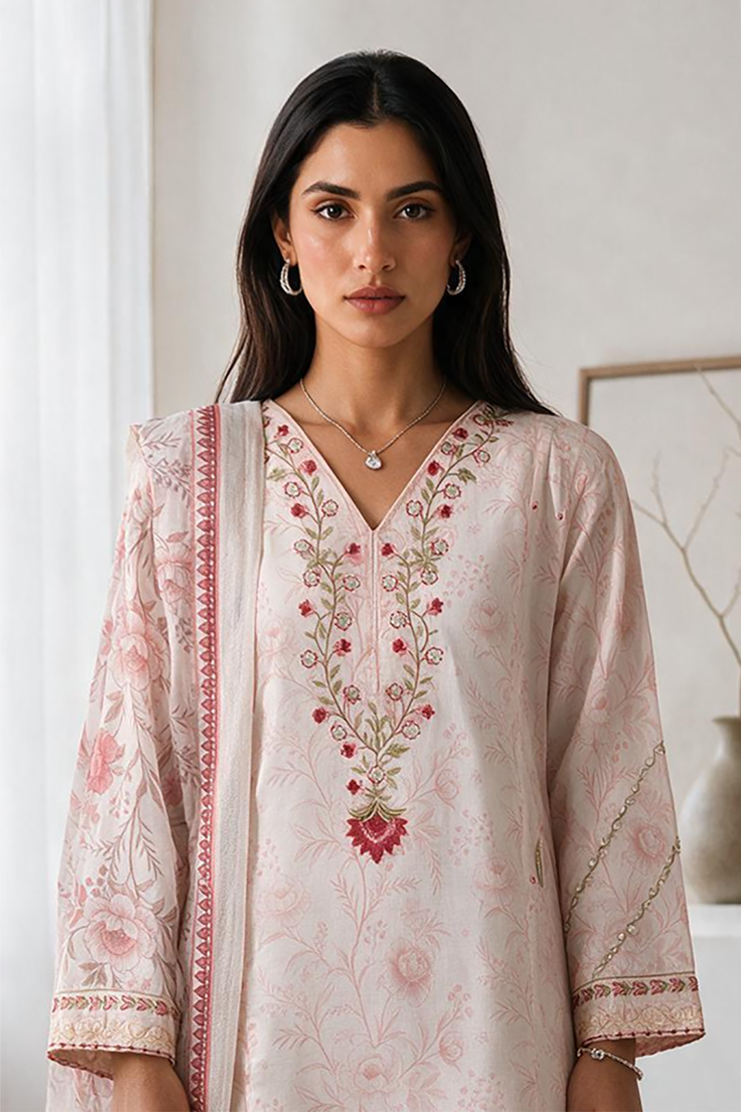 Embroidered Kurta Dupatta Trouser - 3008