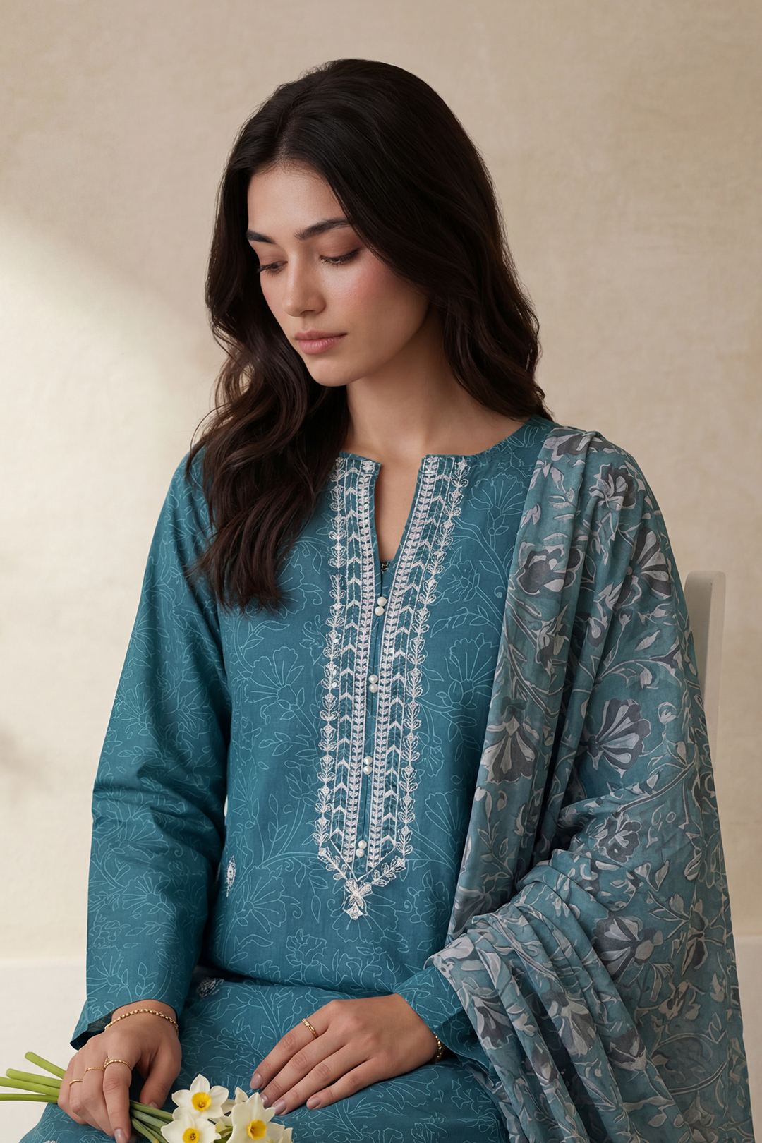 Embroidered Kurta Dupatta Trouser - 3202