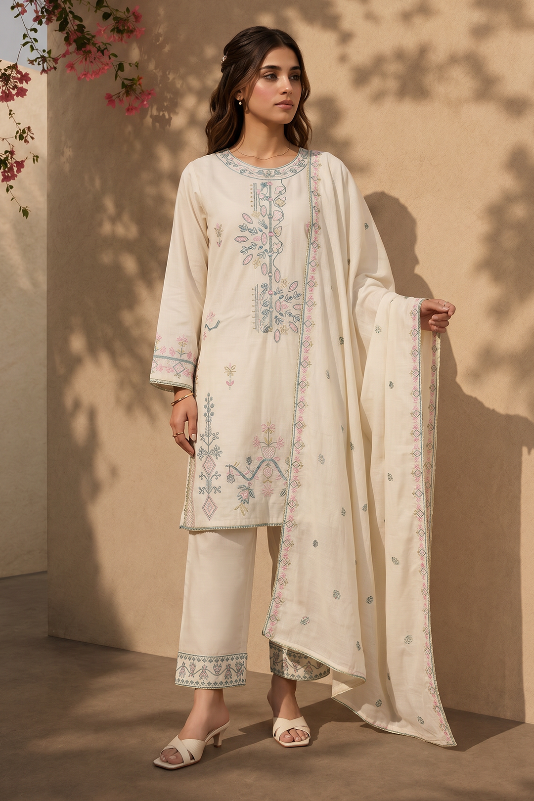 Embroidered Kurta Dupatta Trouser - 3225