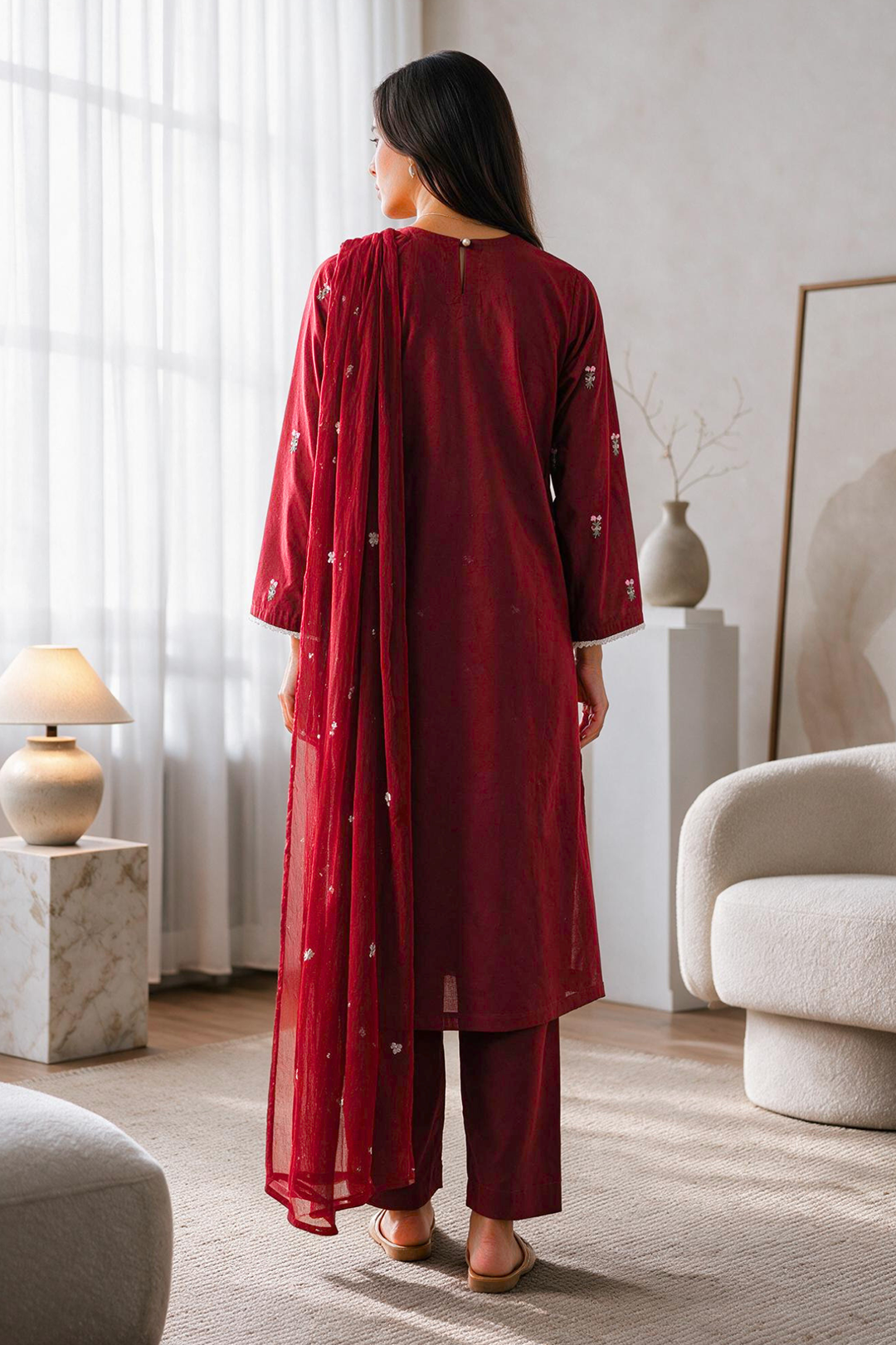 Embroidered Kurta Dupatta Trouser - 3284