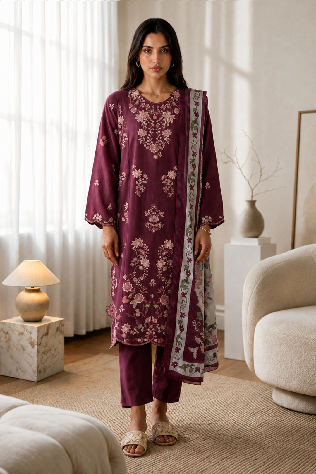 Embroidered Kurta Dupatta Trouser - 3411