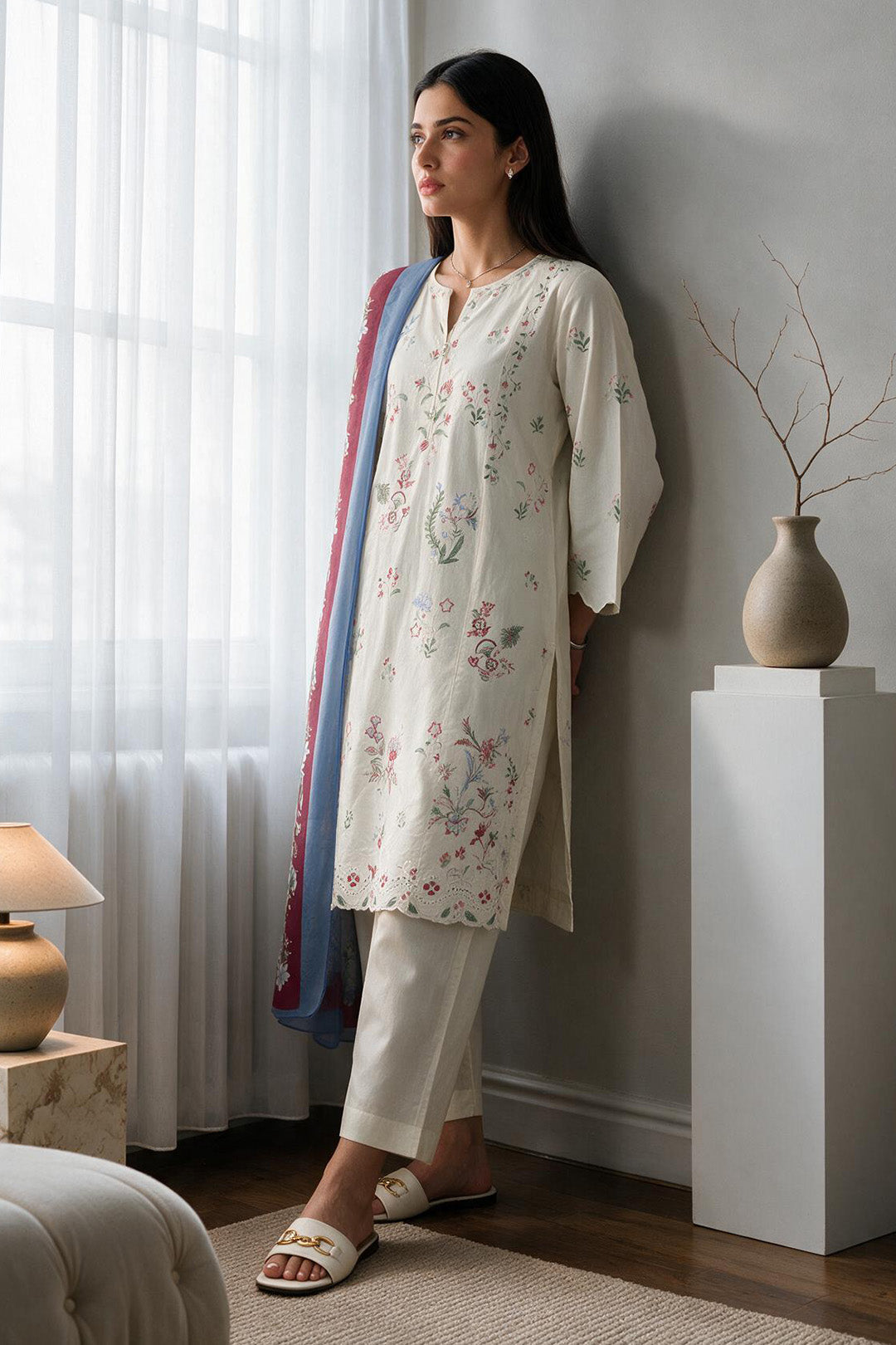 Embroidered Kurta Dupatta Trouser - 3412