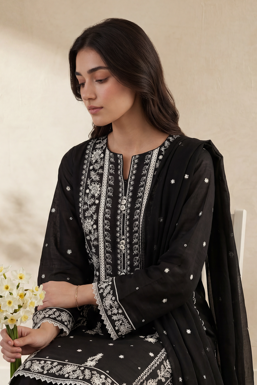 Embroidered Kurta Dupatta Trouser - 3716