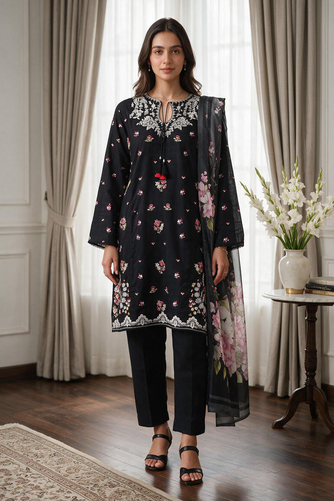 Embroidered Kurta Dupatta Trouser - 2568