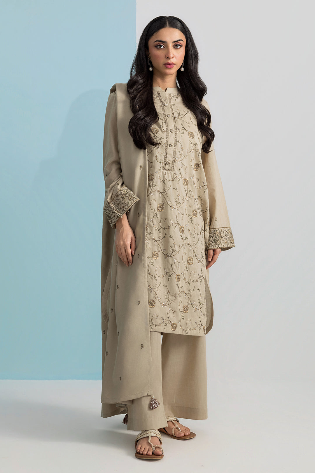 Embroidered Kurta Dupatta Trouser - 2589