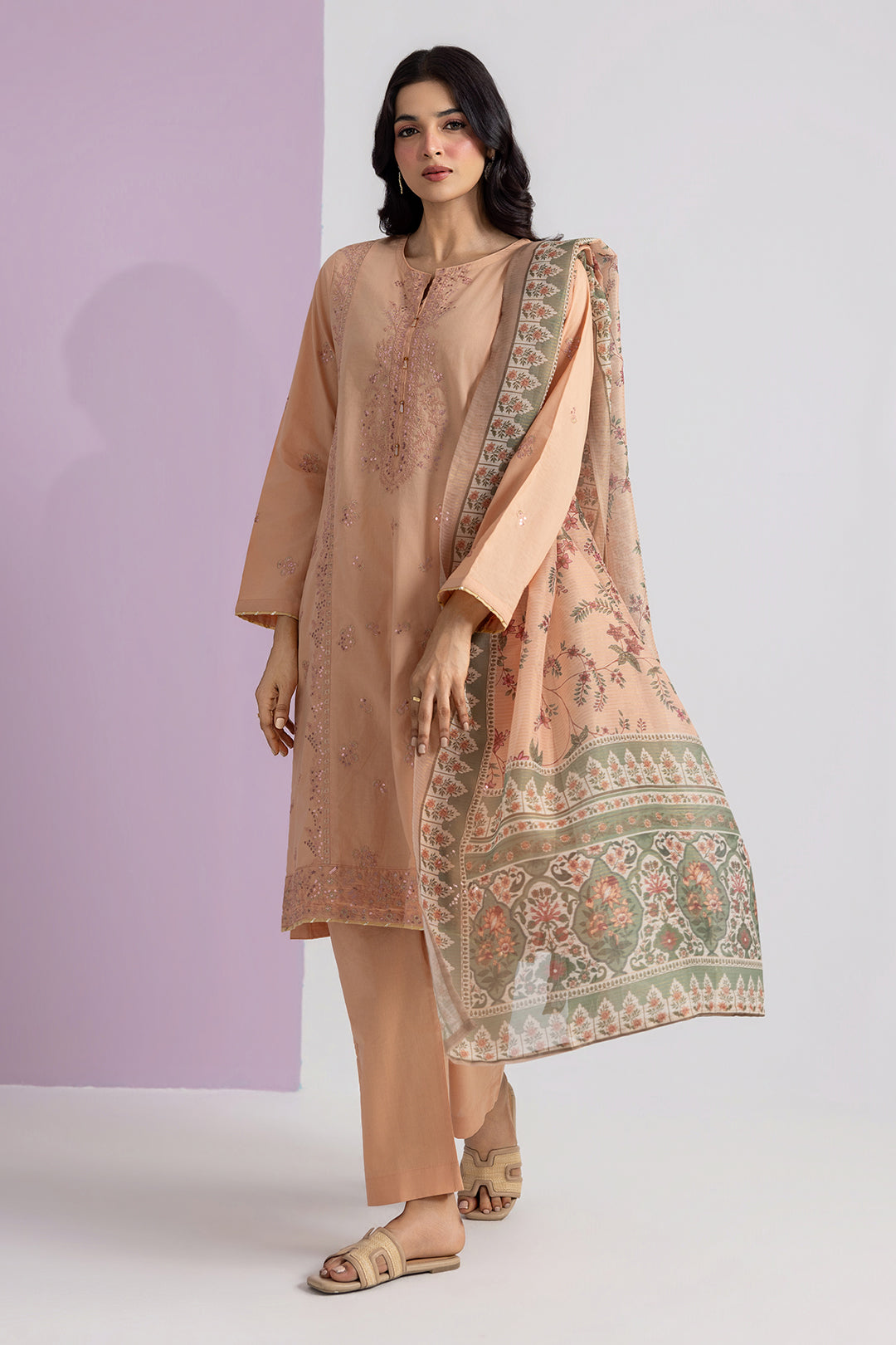 Embroidered Kurta Dupatta Trouser - 2596