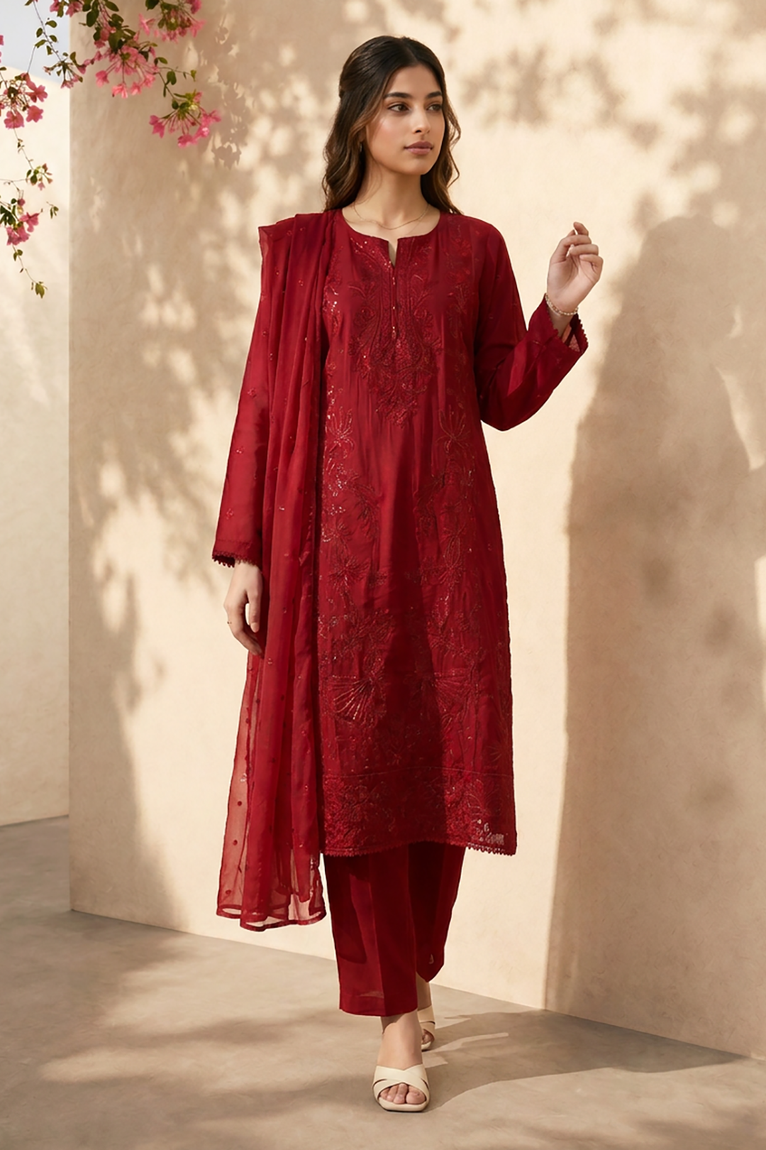 Embroidered Kurta Dupatta Trouser - 2607
