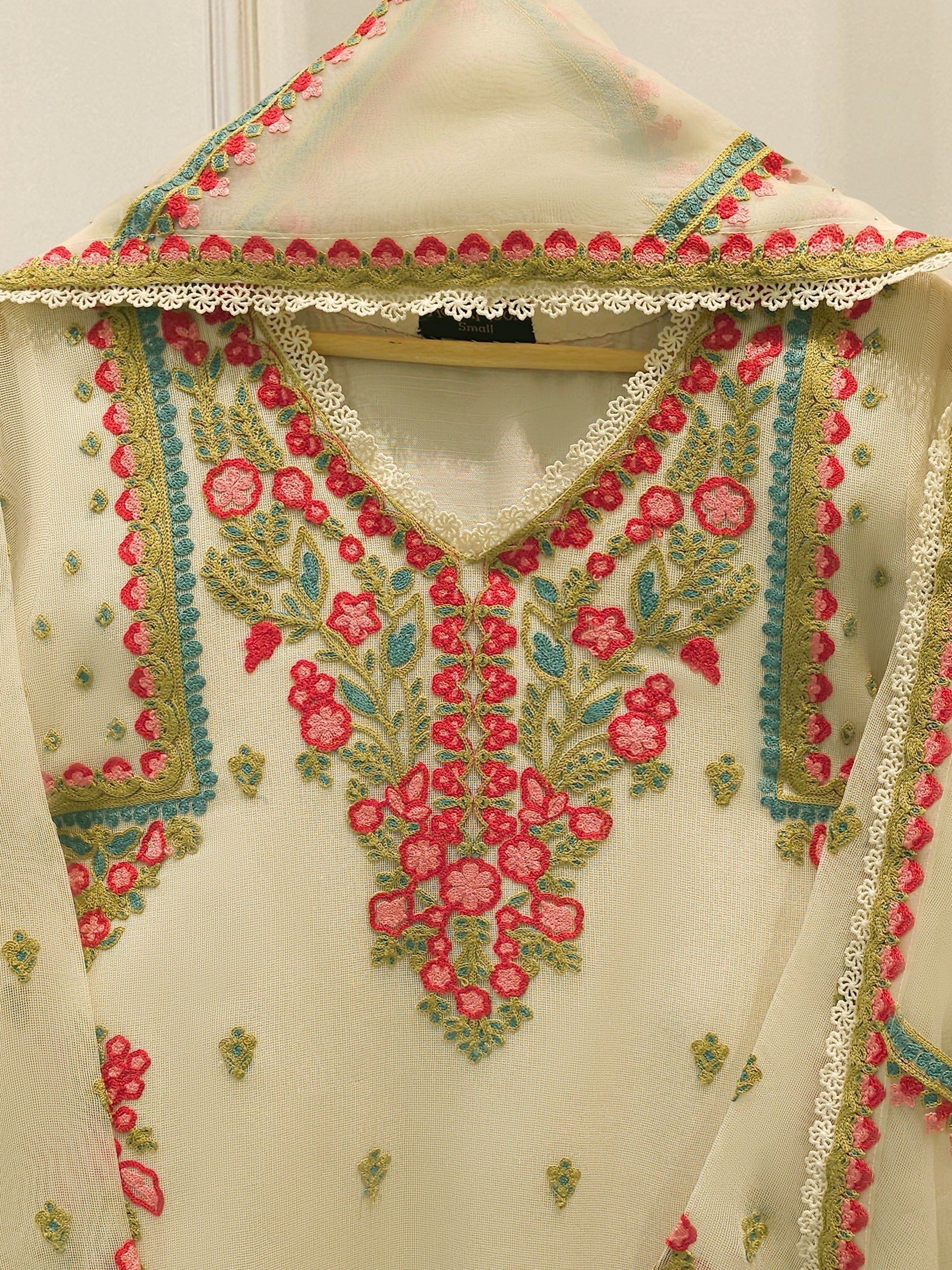 3 Piece - Pure Embroidered Cotton Net Suit S112187