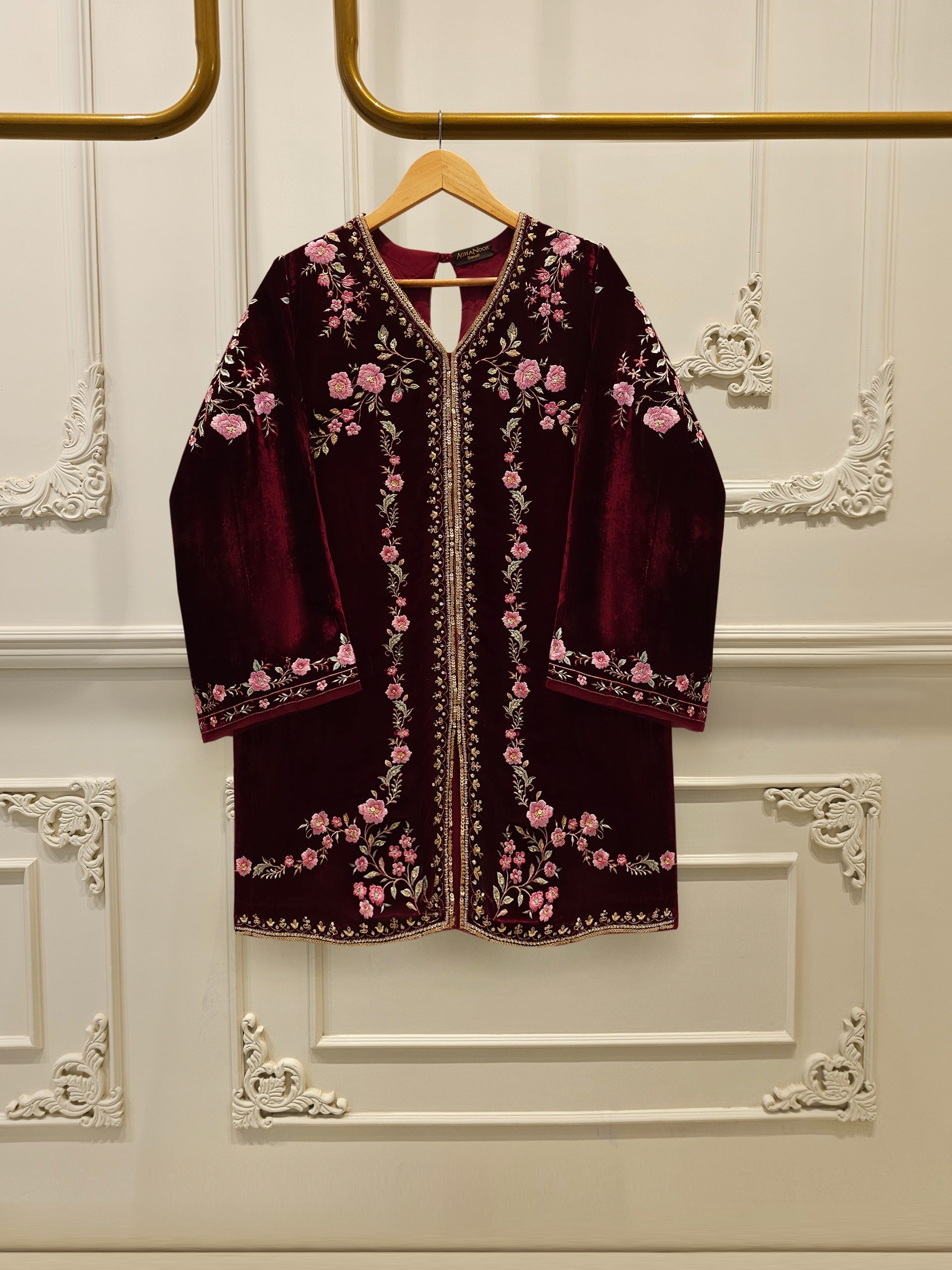 2 Piece - Embroidered Velvet Suit S113396