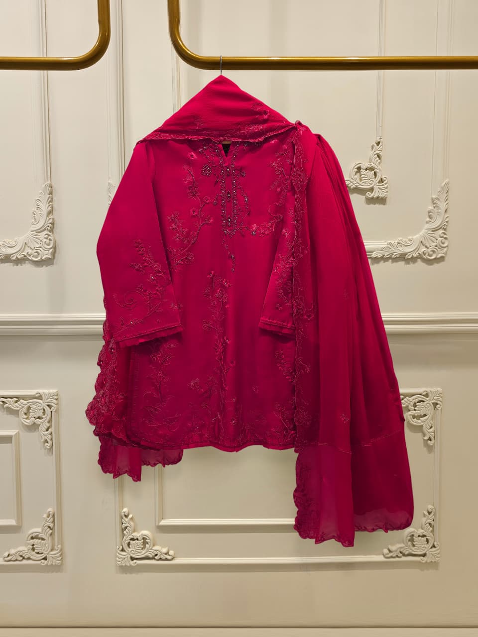 3 Piece- Pure  Sheesha Silk Embroidered Suit S115108
