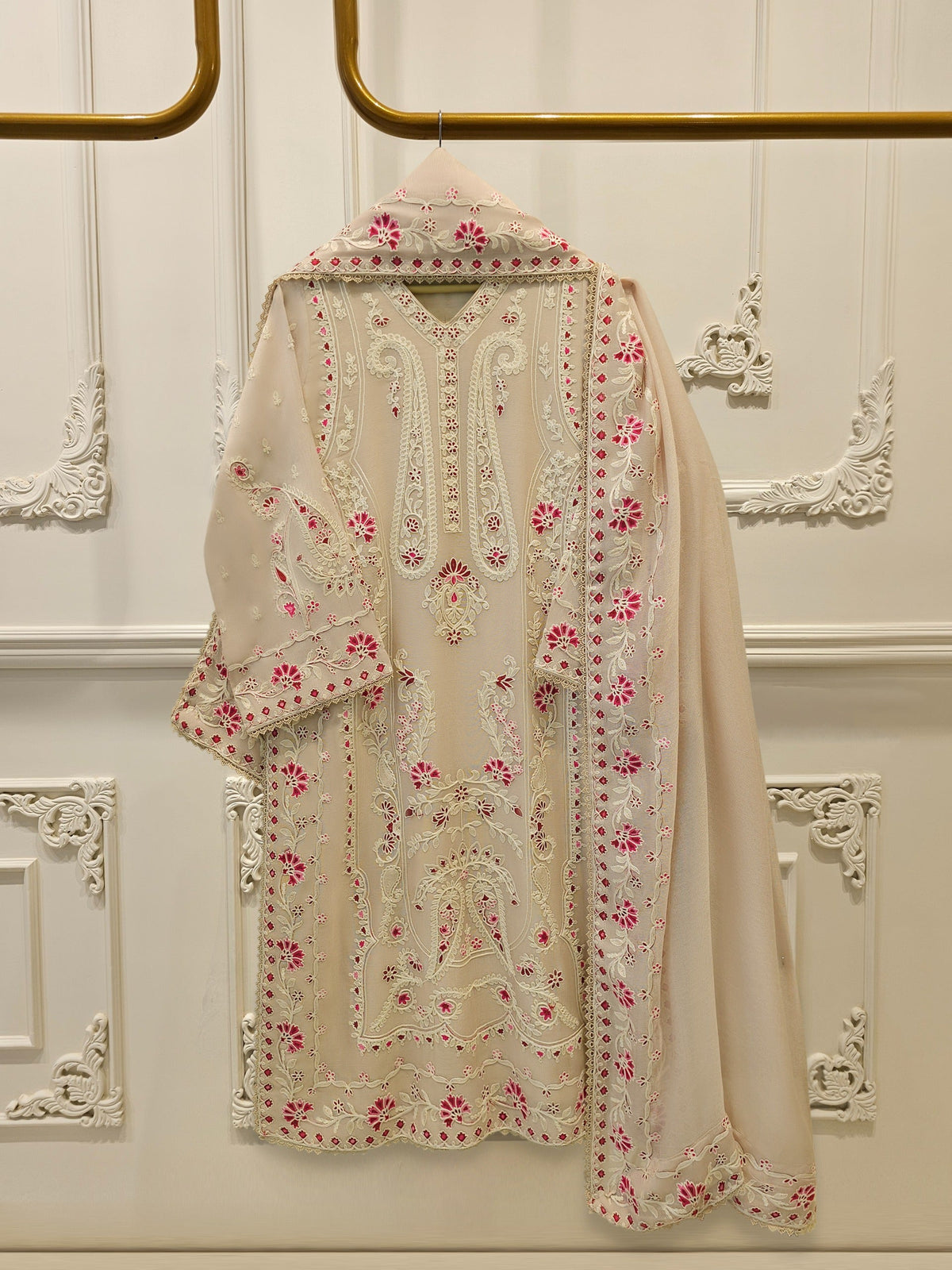 3 Piece - Pure Embroidered Cotton Net Suit S114246