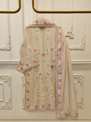 3 Piece - Pure Embroidered Cotton Net Suit S114246