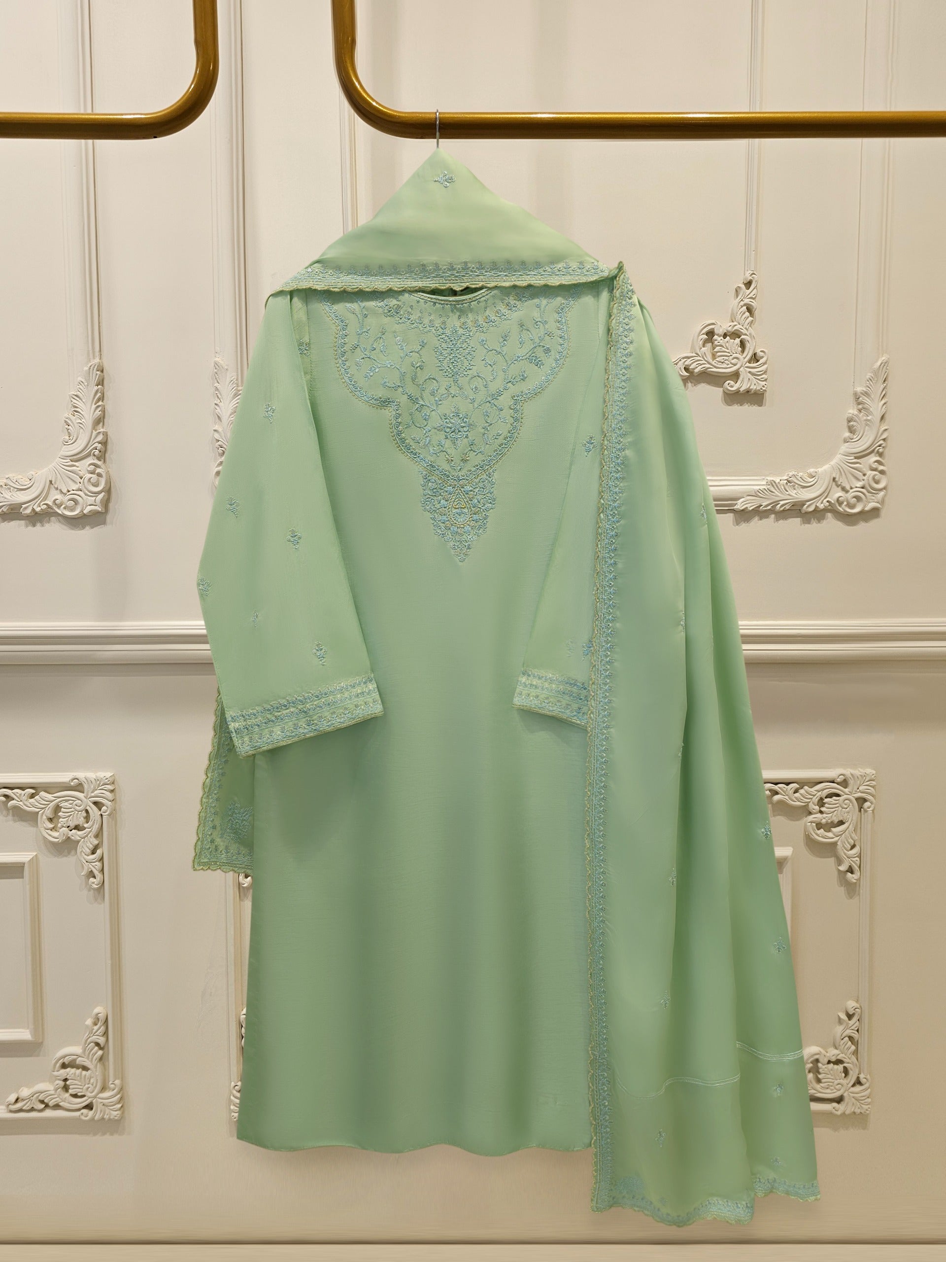 3 Piece - Pure Embroidered Korean Silk  S114506